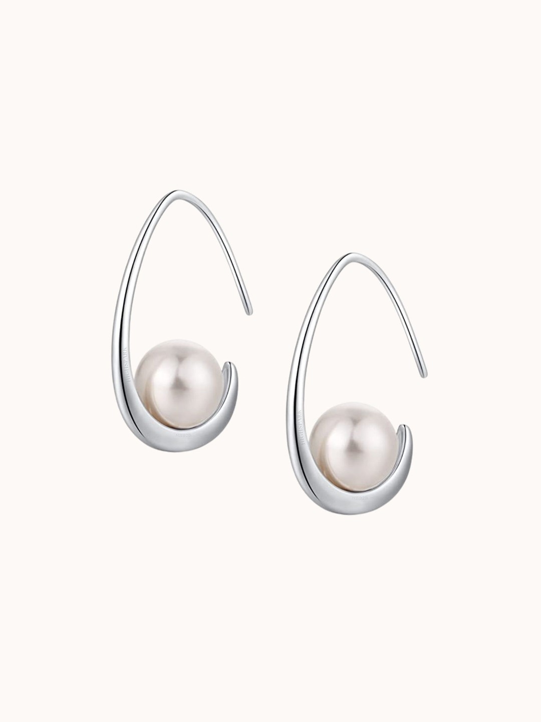 

HighSpark 925 Sterling Silver Pearl Beaded Contemporary Half Hoop Earrings