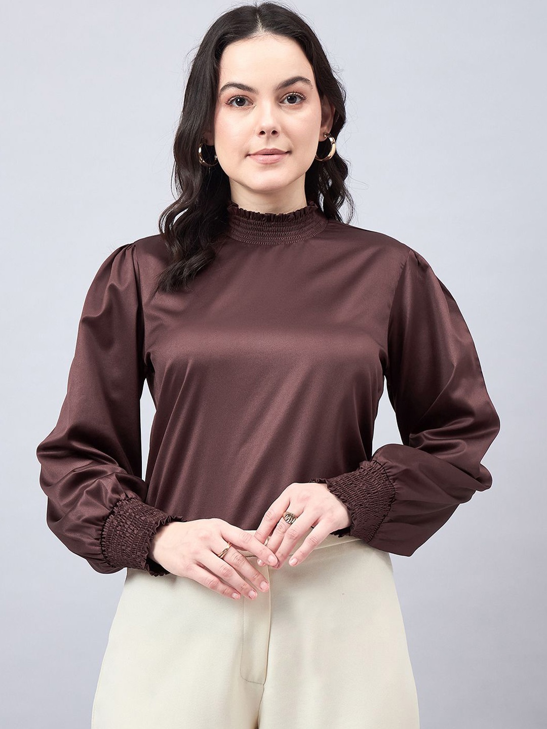 

Style Quotient Women Solid High Neck Top, Brown