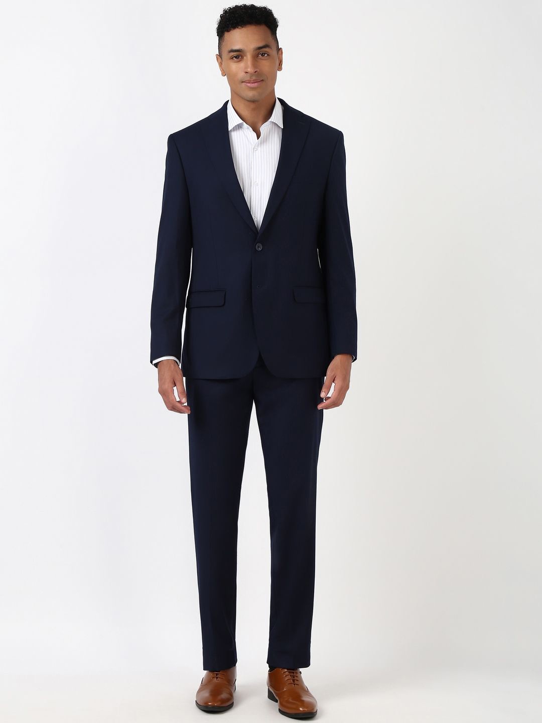 

Peter England Elite Single-Breasted Formal Suit, Navy blue