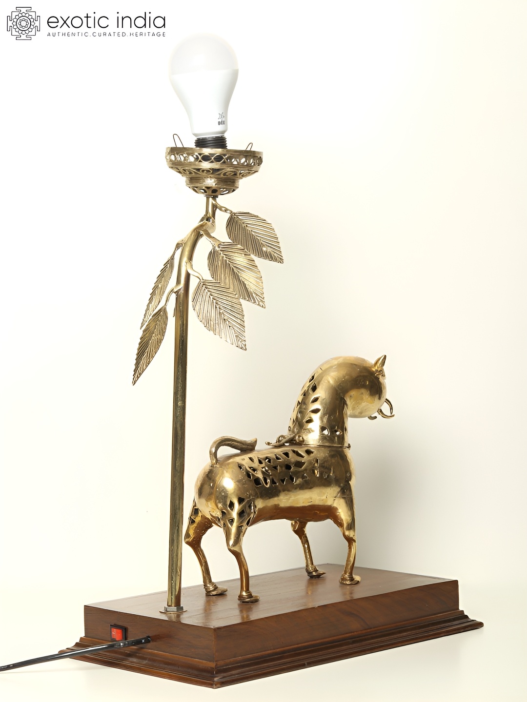 

Exotic India Gold-Toned Contemporary Wooden Base Table Lamp