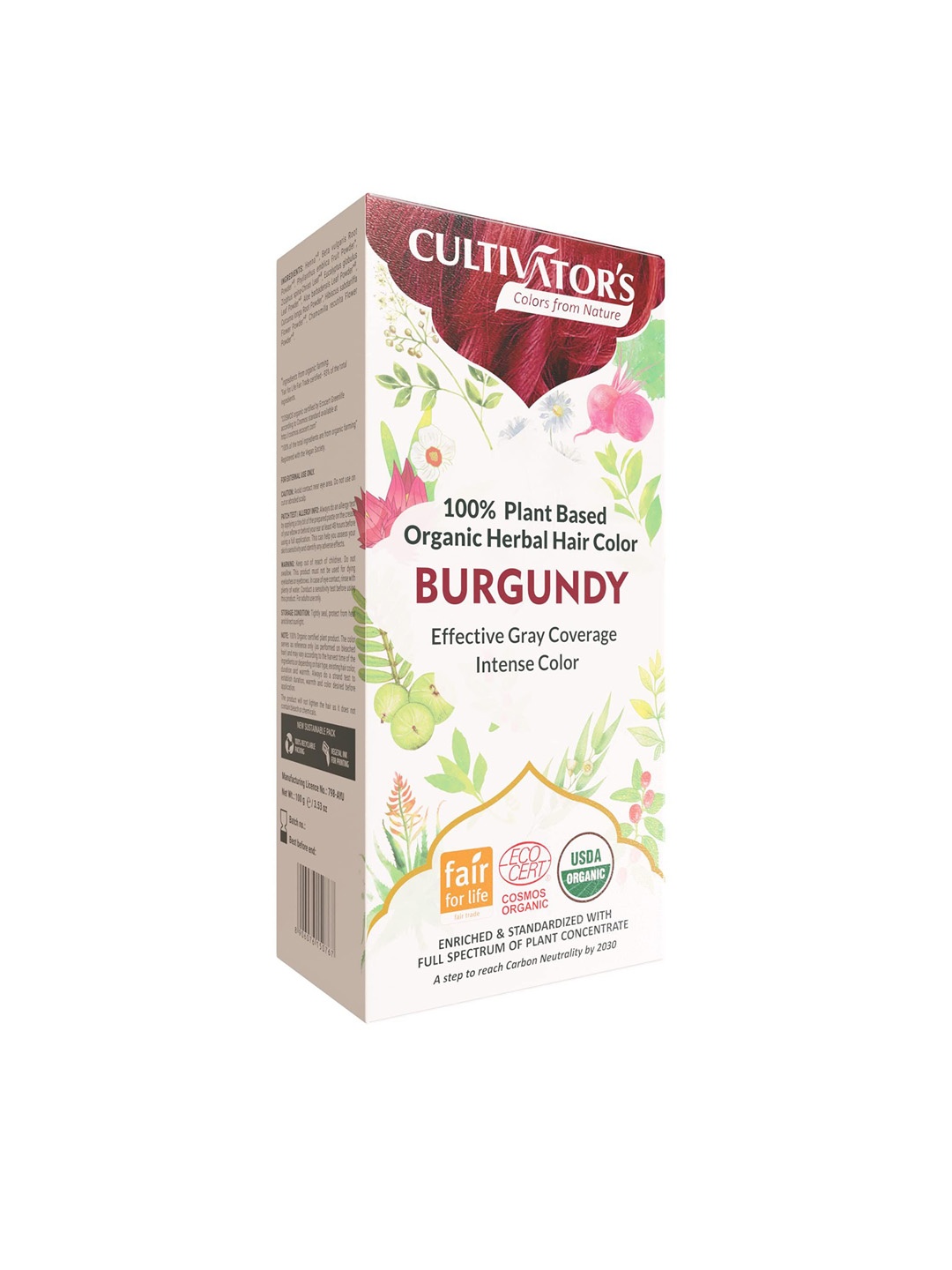 

Cultivators Plant Based Organic Herbal Hair Color for Grey Coverage 100g - Burgundy
