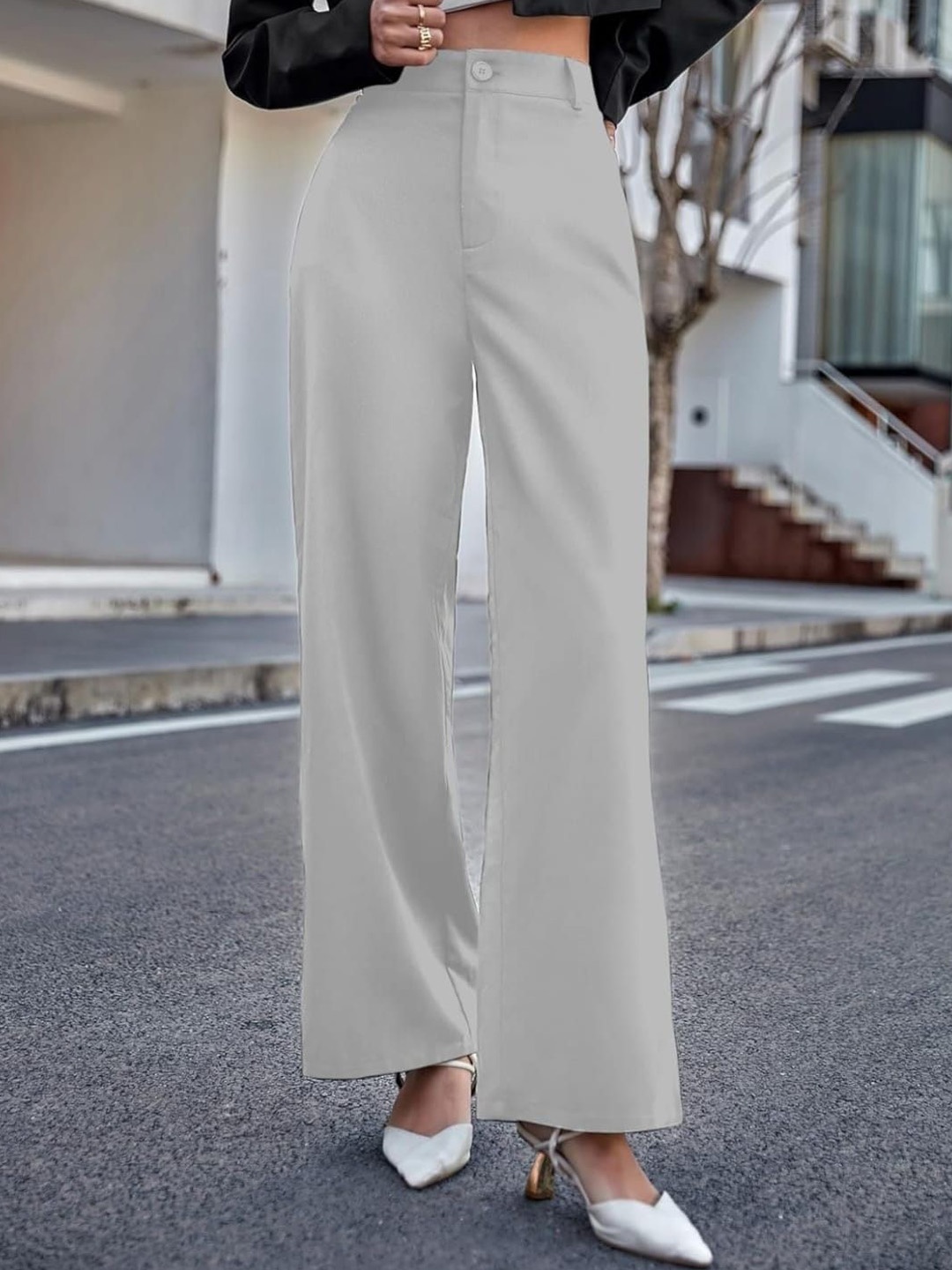 

Next One Women Smart High-Rise Easy Wash Bootcut Trousers, Grey