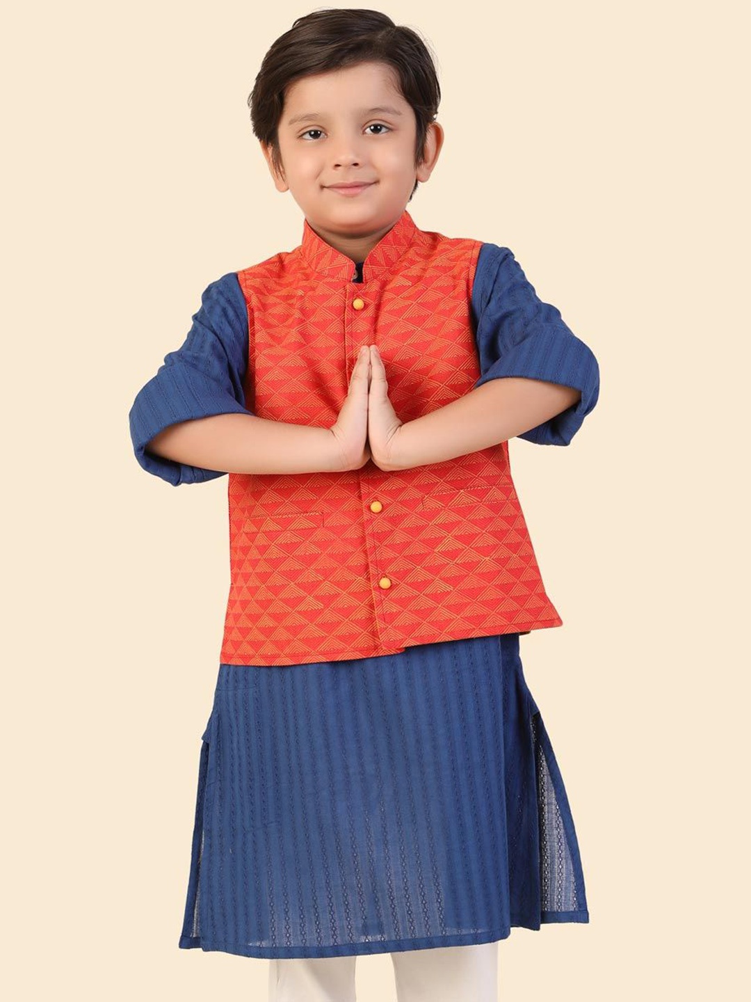 

Fabindia Boys Hand Block Printed Woven Nehru Jackets, Red