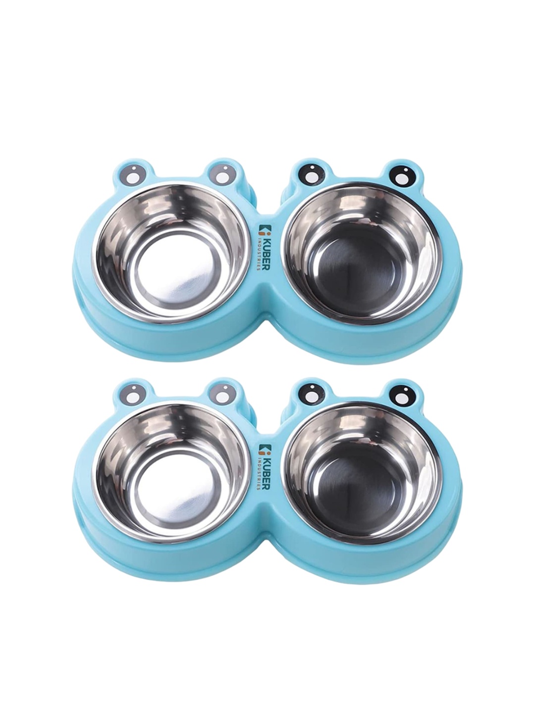 

Kuber Industries 2 Pcs Blue Stainless Steel Dog Food Bowl