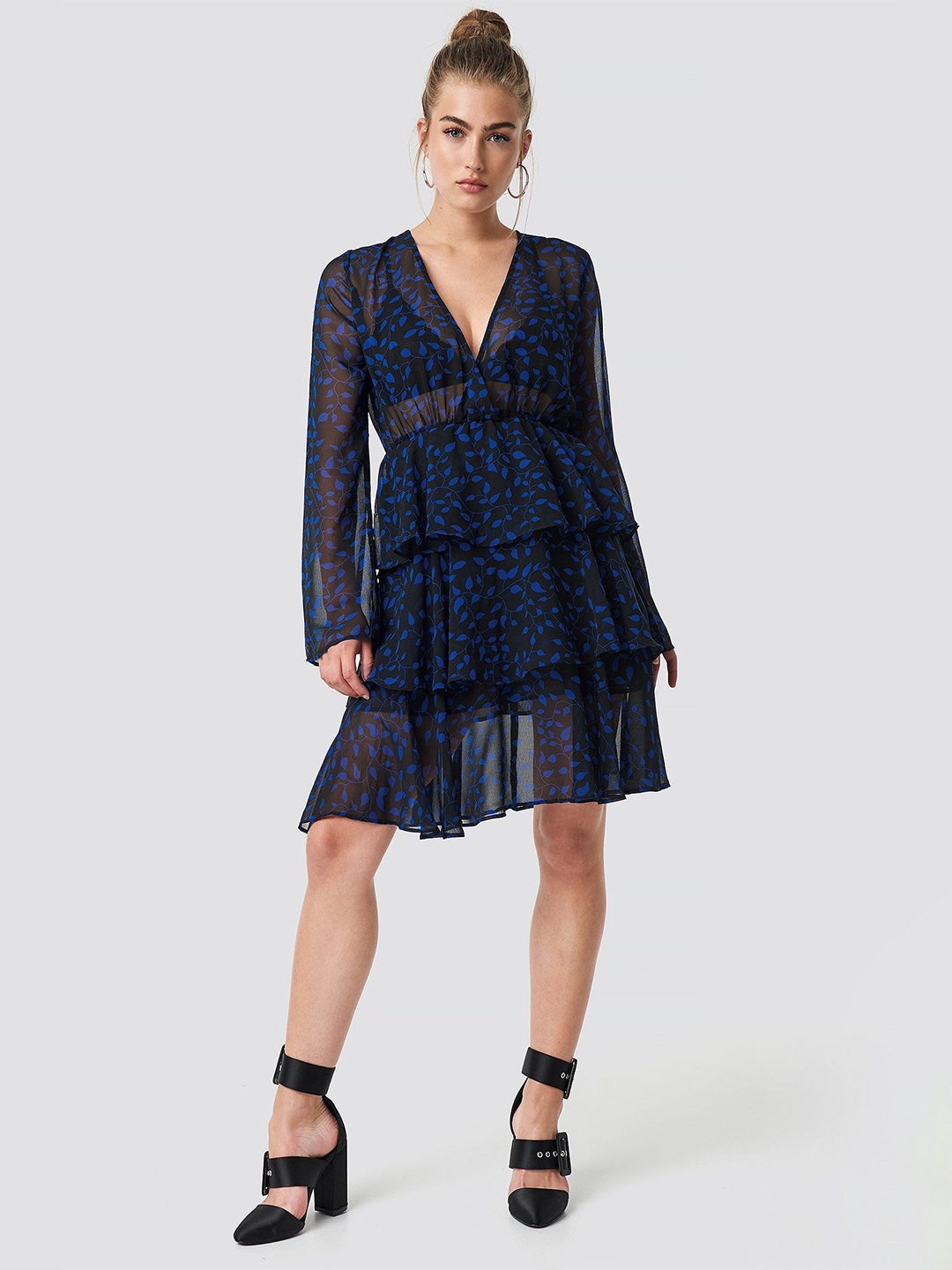 

TIRA Floral Printed Chiffon Layered Fit & Flare Dress, Multi