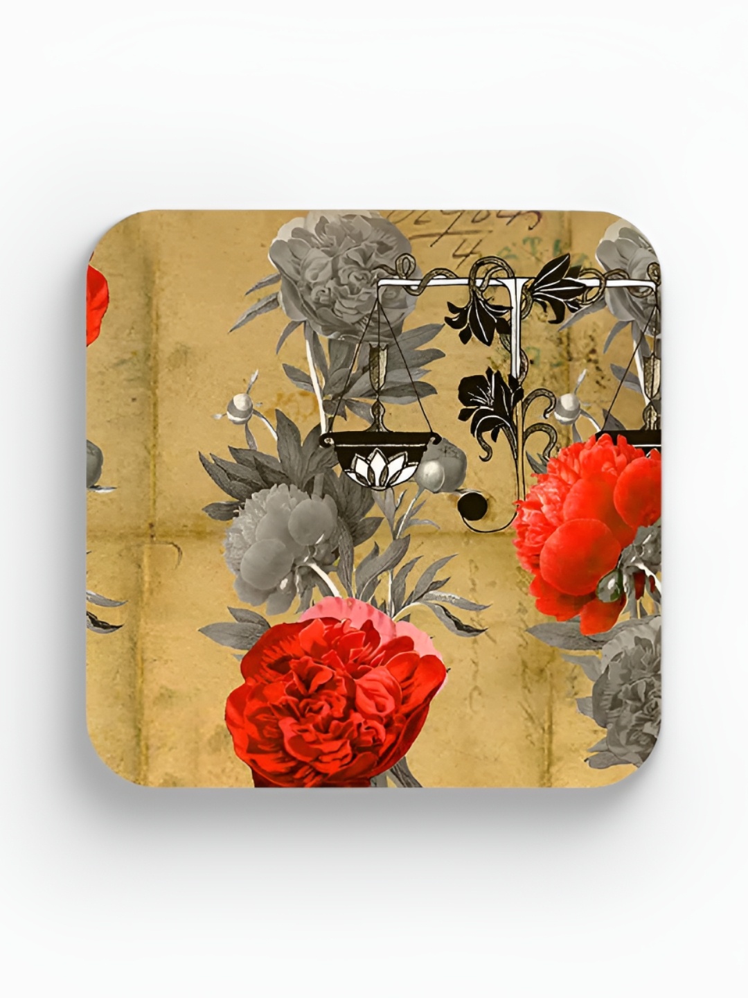 

macmerise Beige & Red Printed Wooden Square Coaster