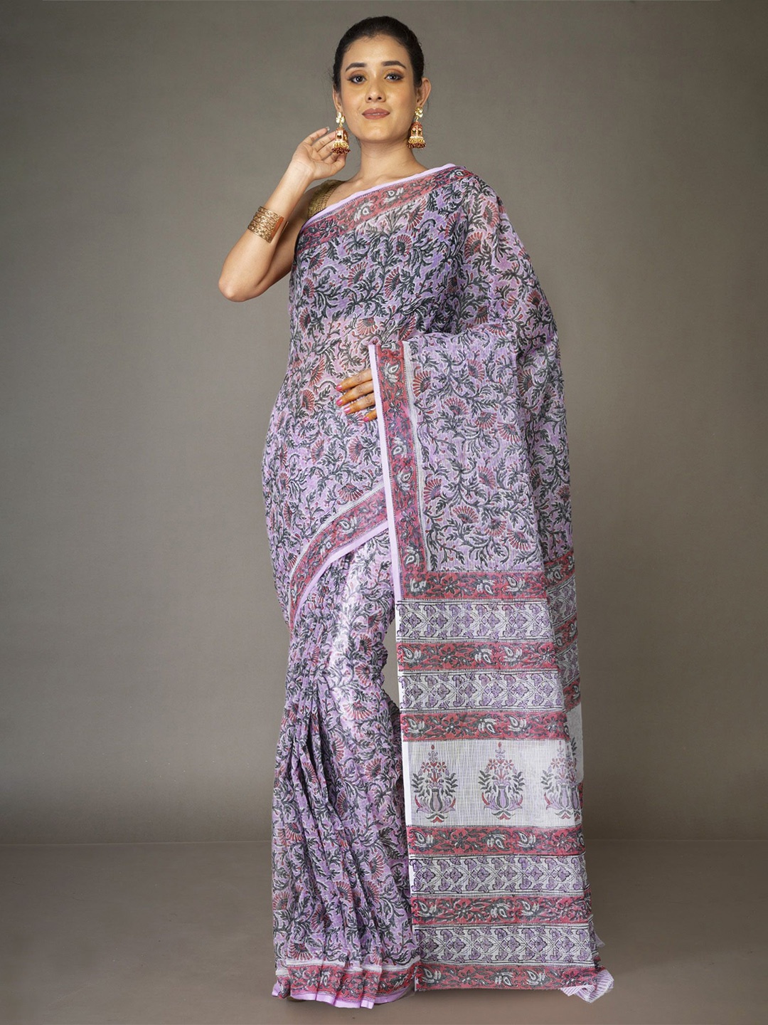 

Unnati Silks Floral Block Printed Kota Saree, Purple