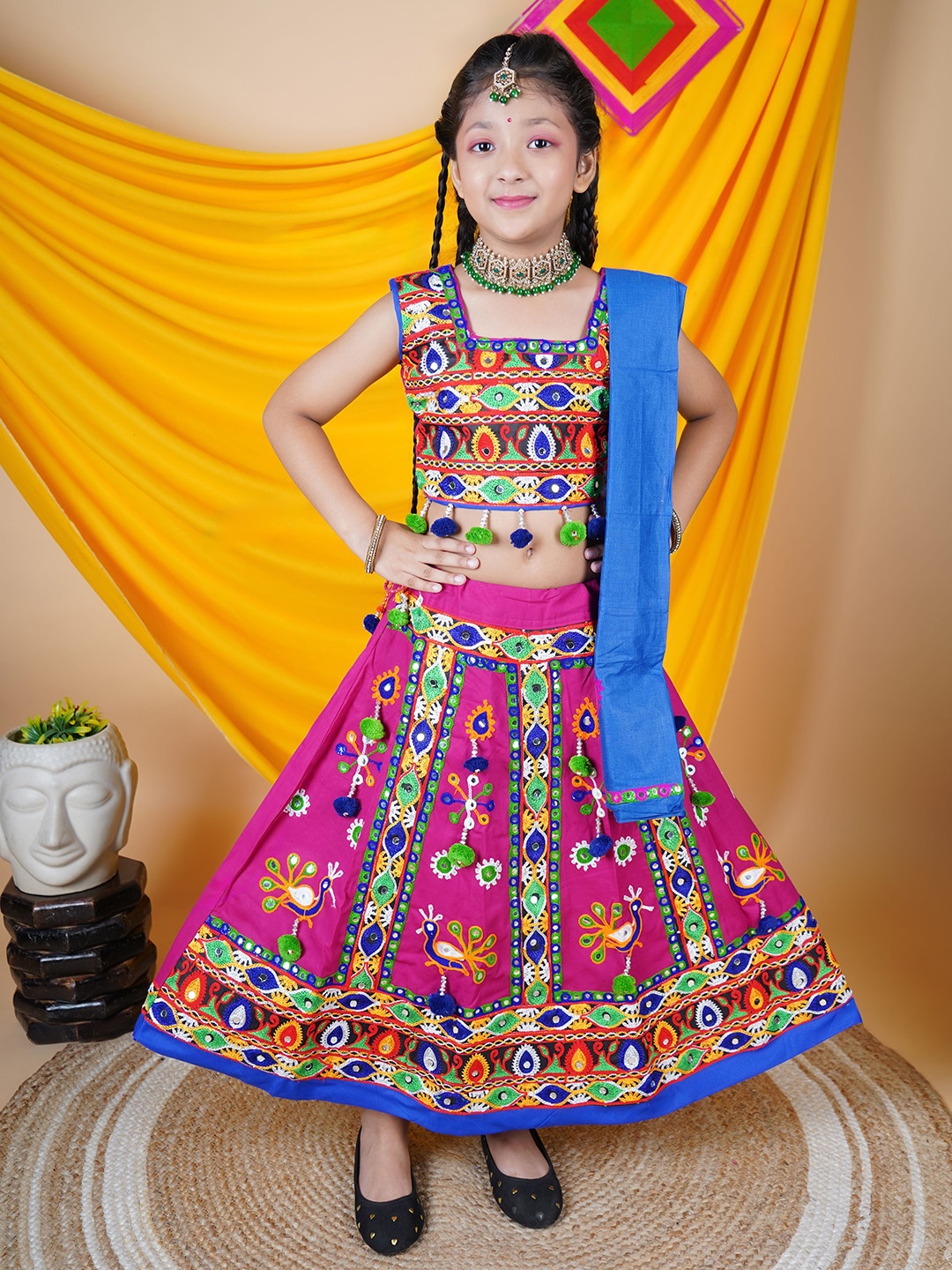 

ahhaaaa Girls Embroidered Beads and Stones Ready to Wear Lehenga & Blouse With Dupatta, Orange