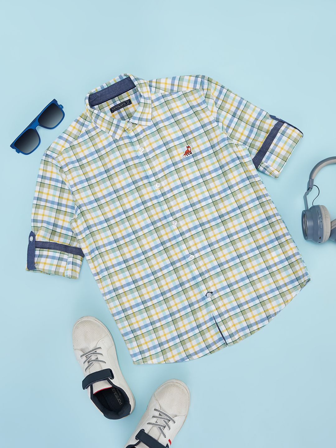 

Pantaloons Junior Boys Spread Collar Tartan Checked Cotton Casual Shirt, White