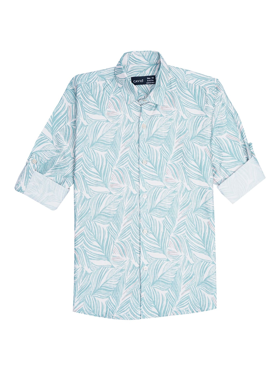 

CAVIO Boys Comfort Tropical Printed Spread Collar Pure Cotton Casual Shirt, Blue