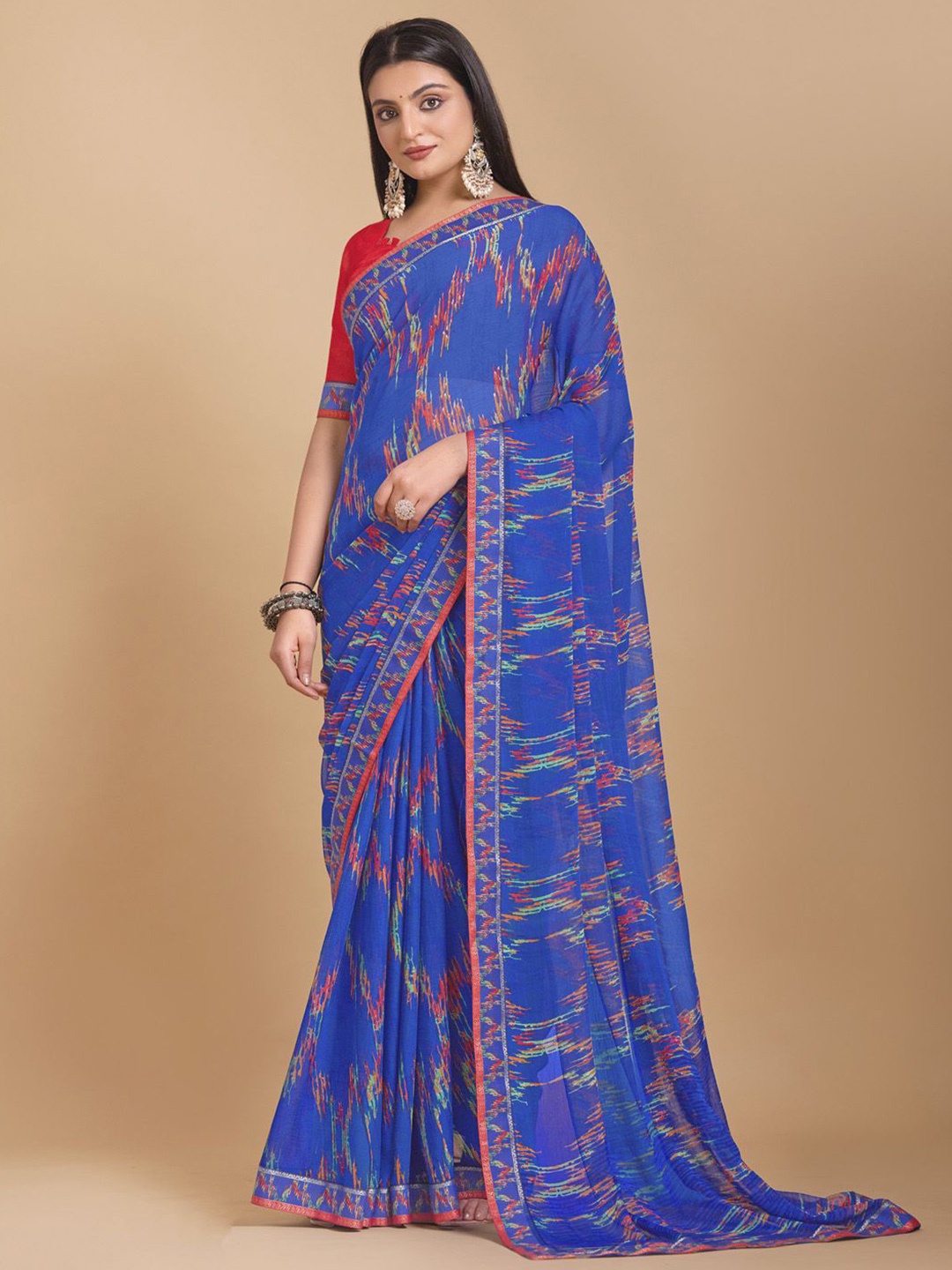 

KALINI Blue Poly Chiffon Ethnic Embellished Saree