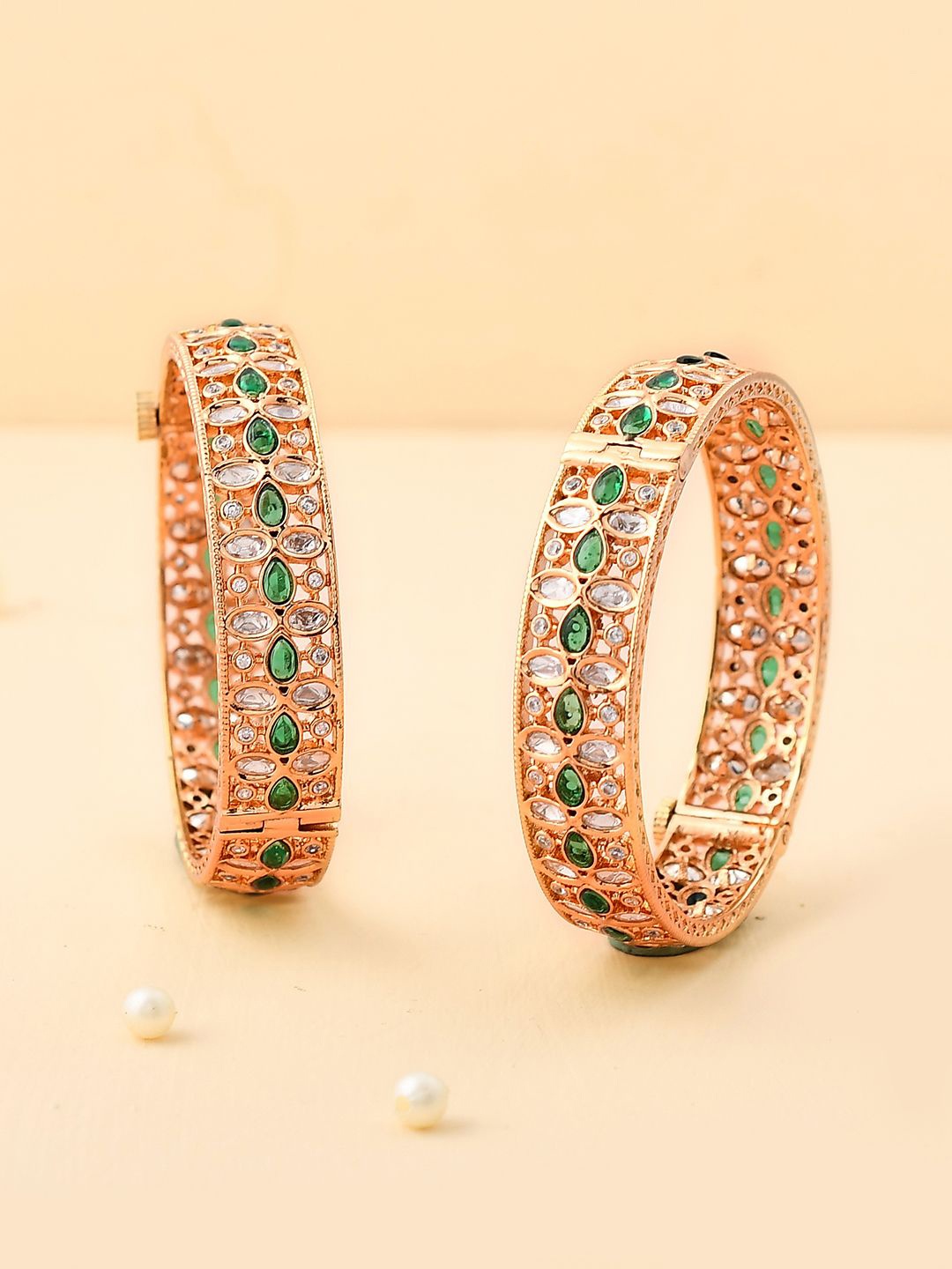 

Voylla Set Of 2 Gold-Plated Stone-Studded Bangles