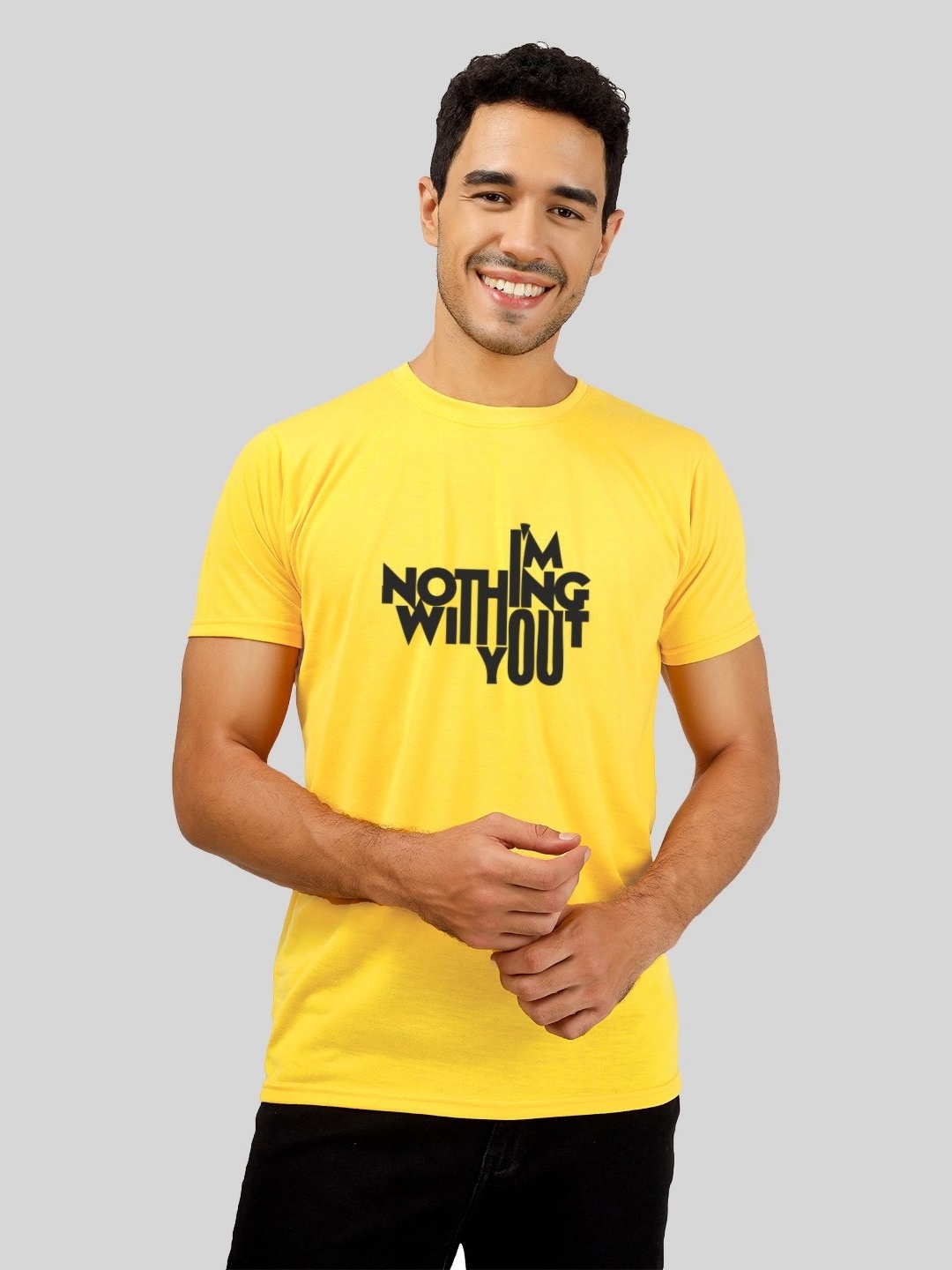 

Greylongg Men Typography Printed Round Neck T-Shirt, Yellow