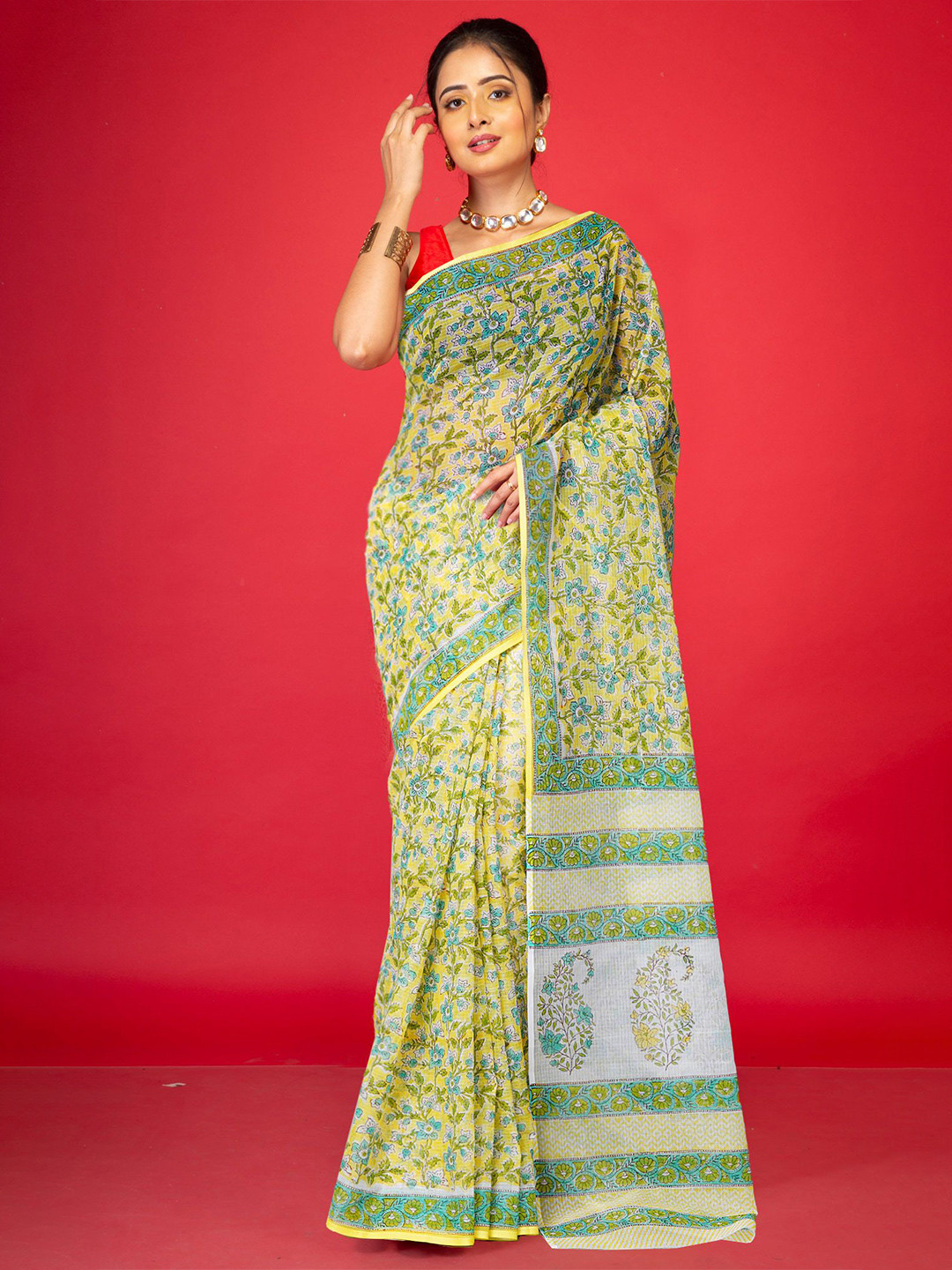 

Unnati Silks Ethnic Motifs Handloom Kota Saree, Yellow