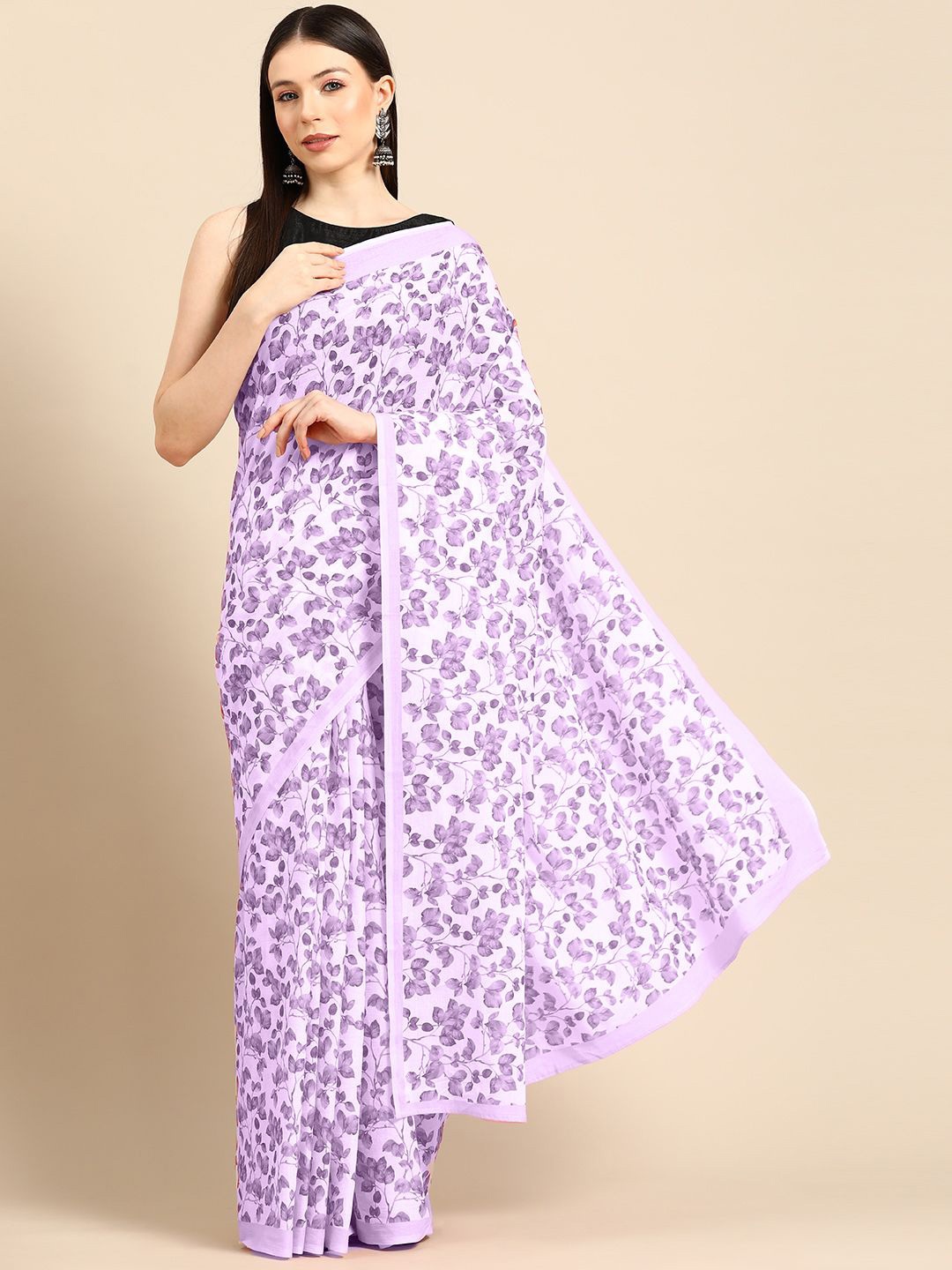 

BUTA BUTI Floral Pure Cotton Saree, Lavender