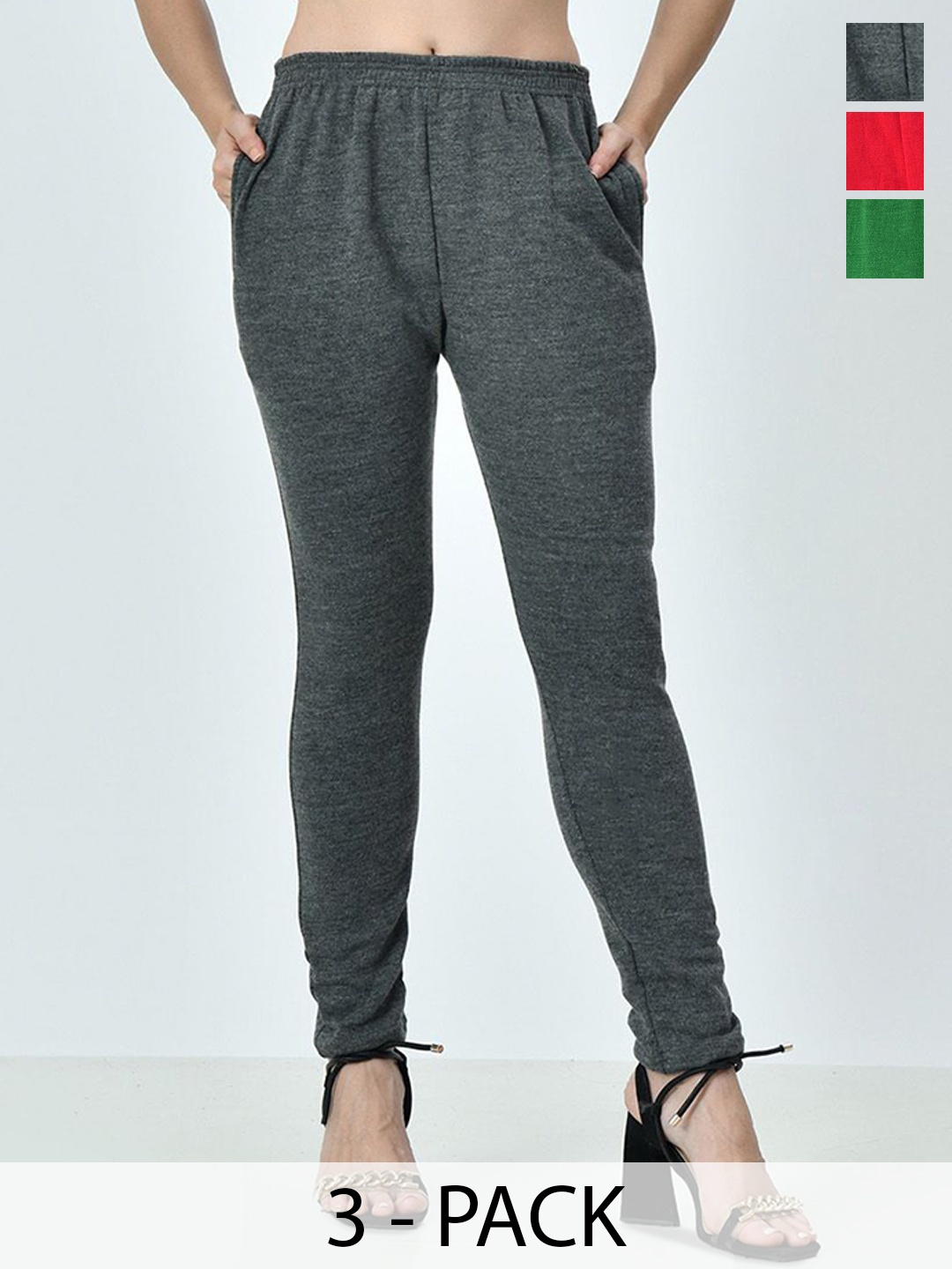 

BAESD Pack Of 3 Wool Ankle-Length Leggings, Grey