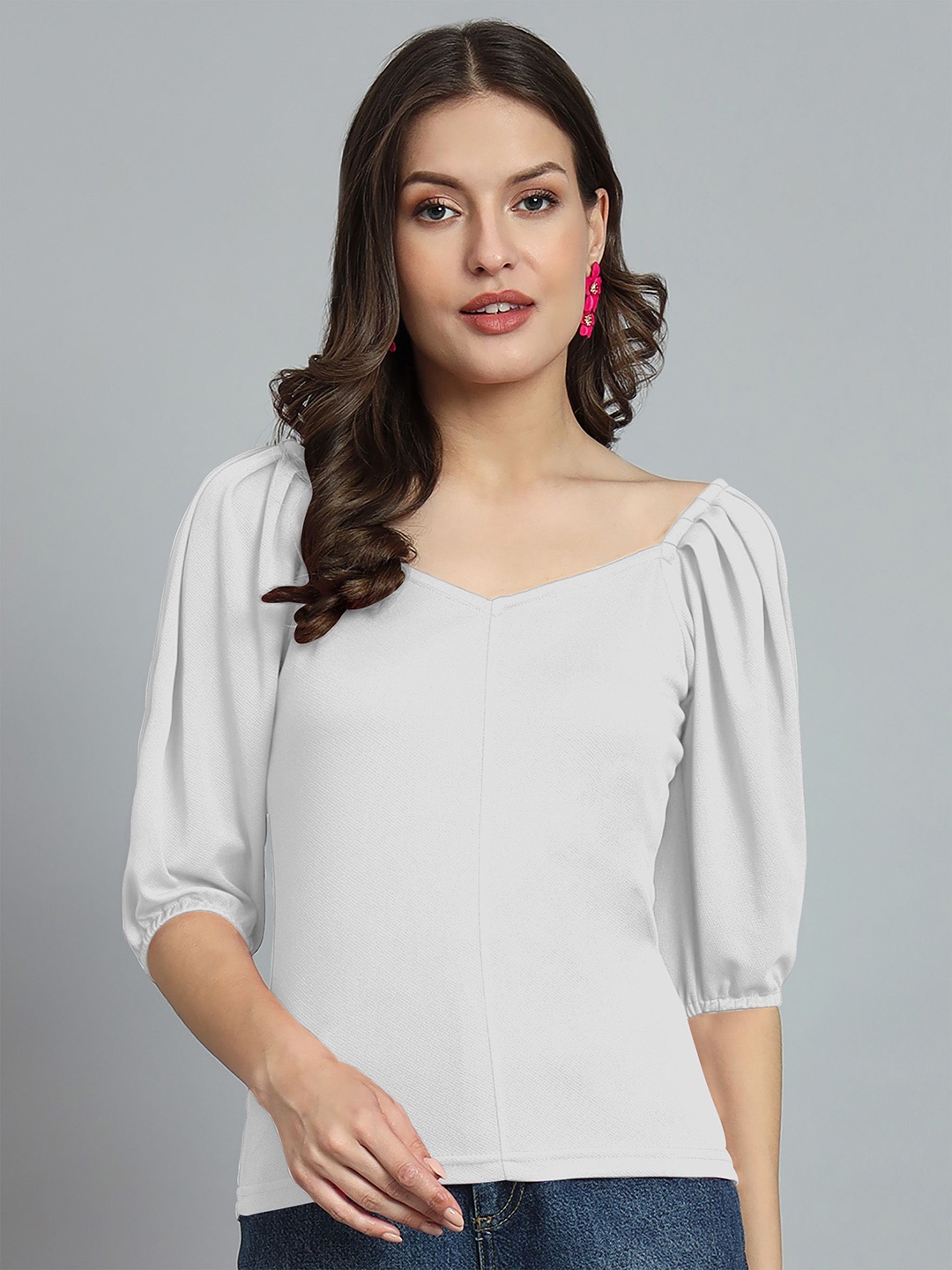 

Dream Beauty Fashion Women Solid Sweetheart Neck Top, White