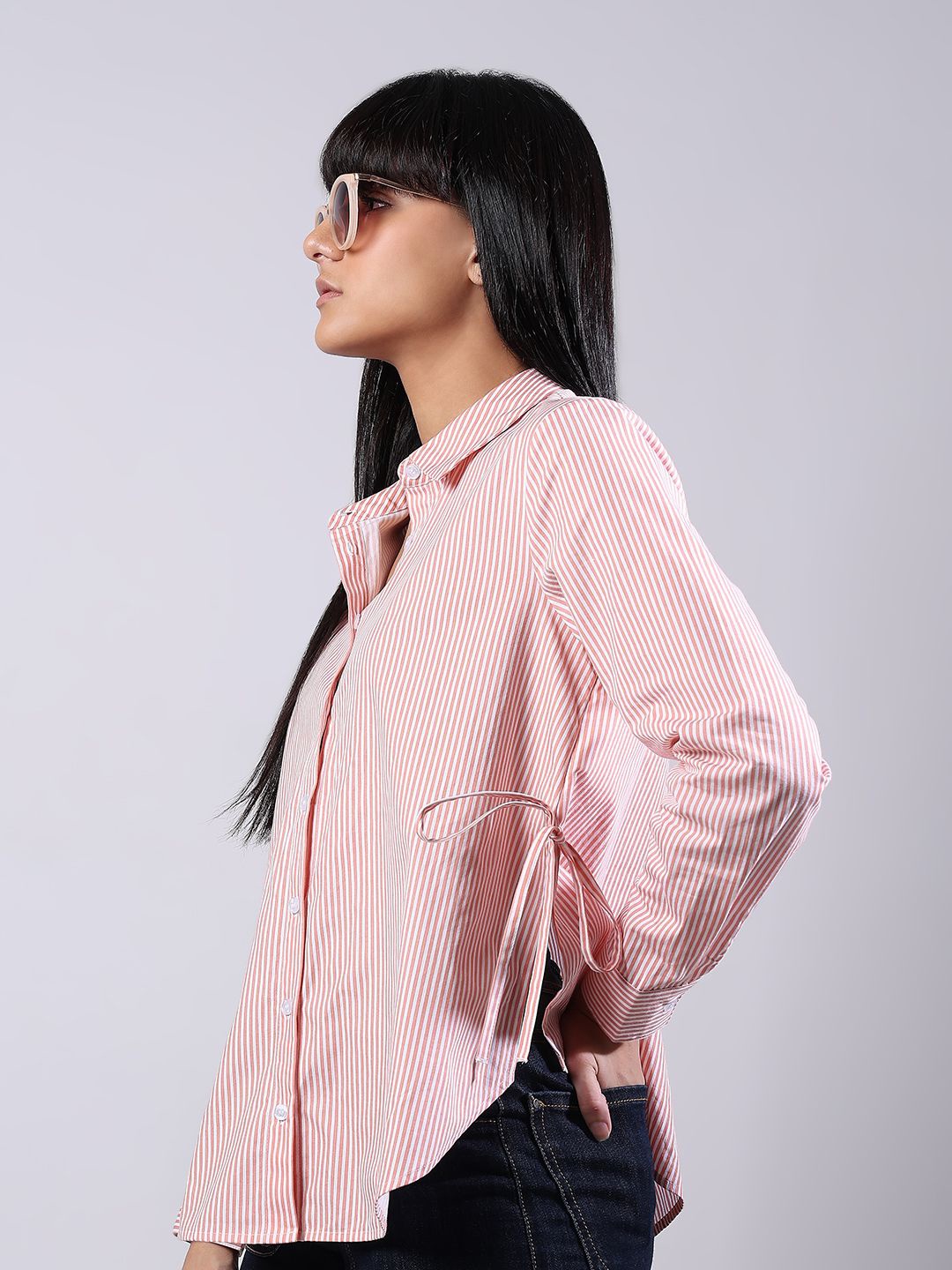 

Vero Moda Women Spread Collar Striped Cotton Formal Shirt, Pink