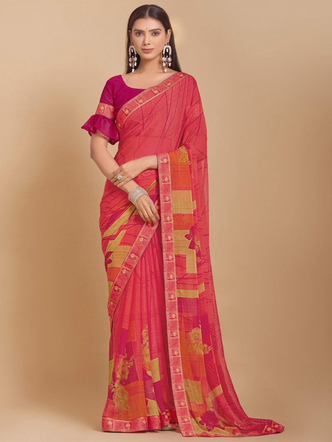 

KALINI Abstract Printed Saree, Pink