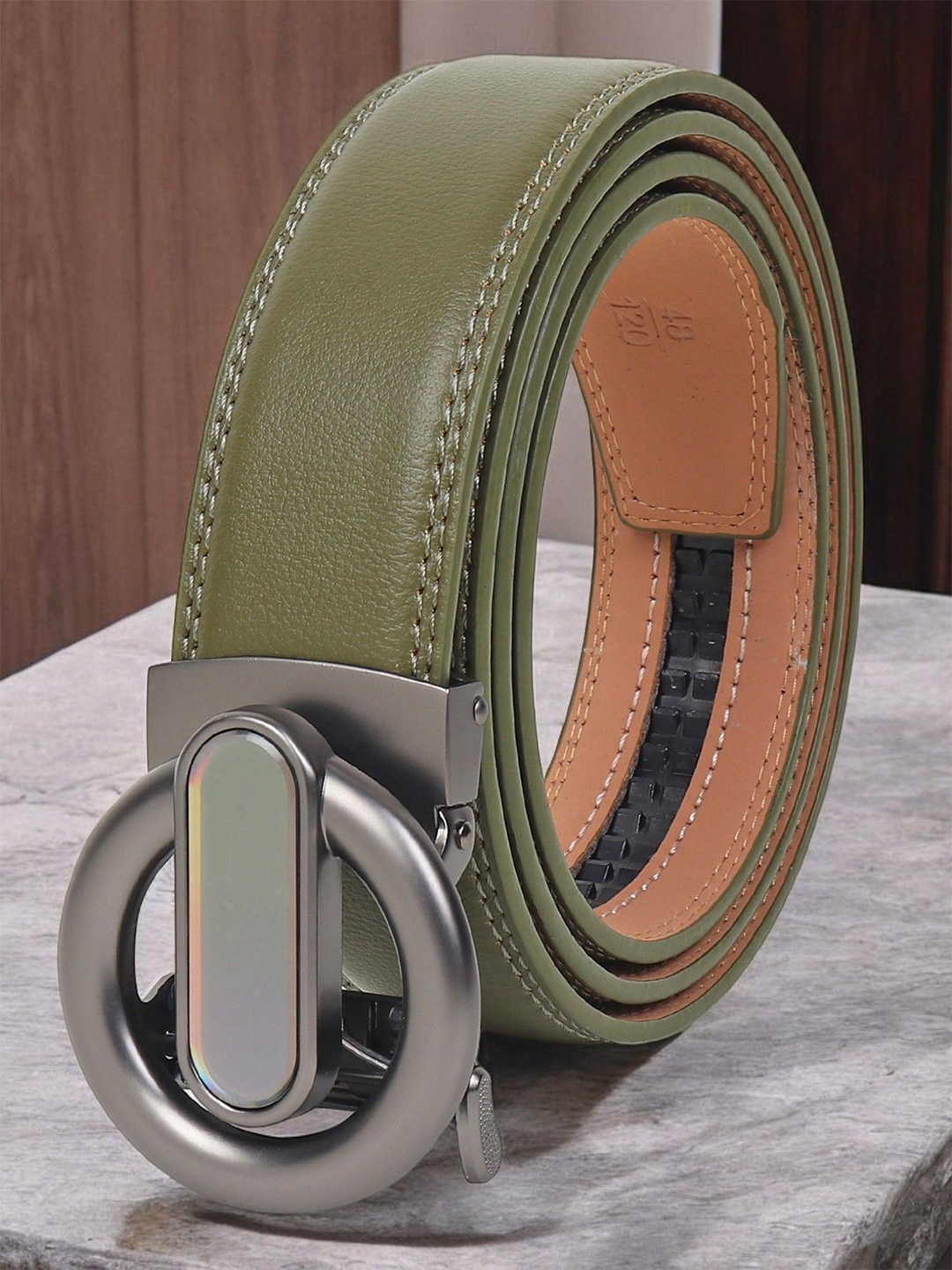 

ZORO Men Leather Formal Belt, Green