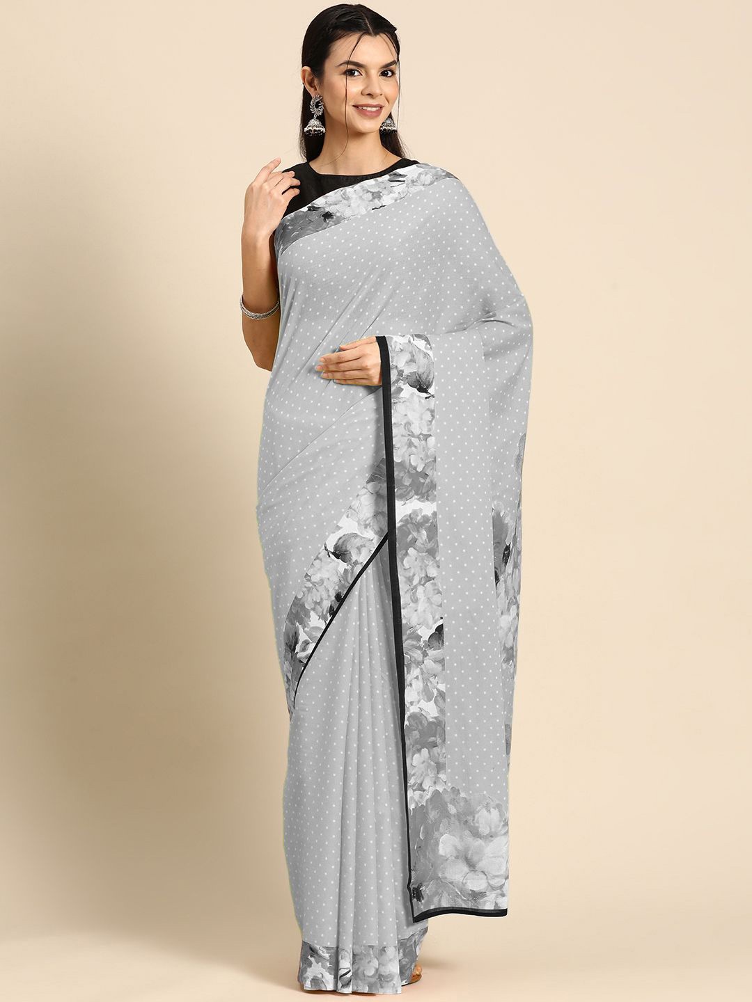 

BUTA BUTI Printed Floral Pure Cotton Saree, Grey