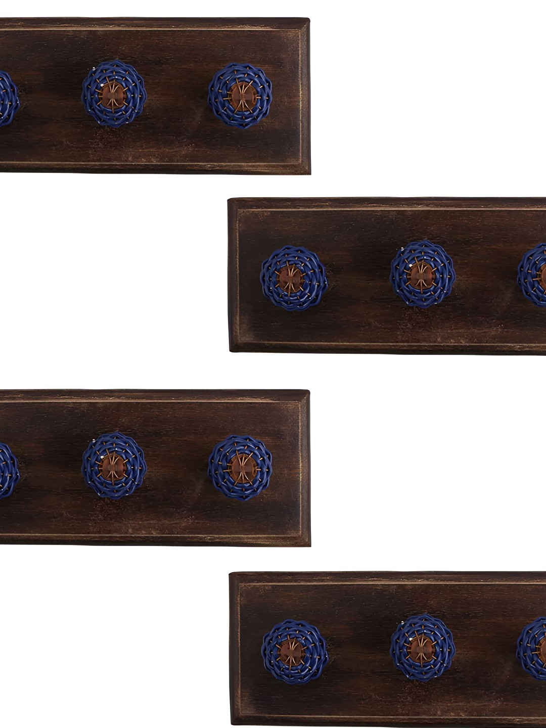 

Indianshelf Blue & Brown 4 Pieces Textured Wooden Wall Hook Holder