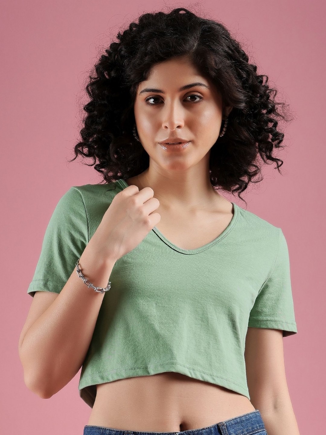 

DressBerry Women Solid V-Neck Cotton T-Shirt, Green