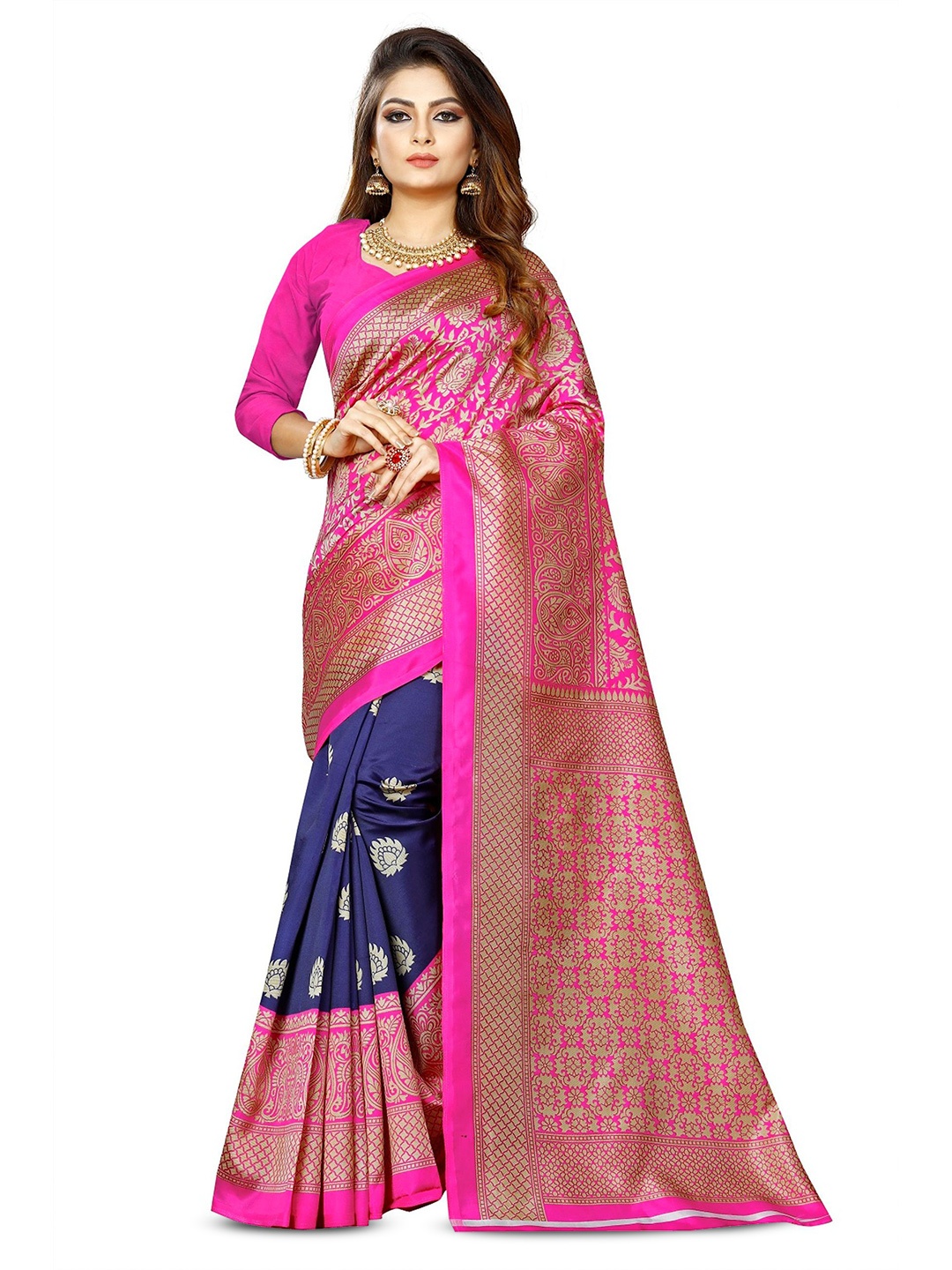 

RUNAYA NX Ethnic Motifs Zari Art Silk Saree, Pink