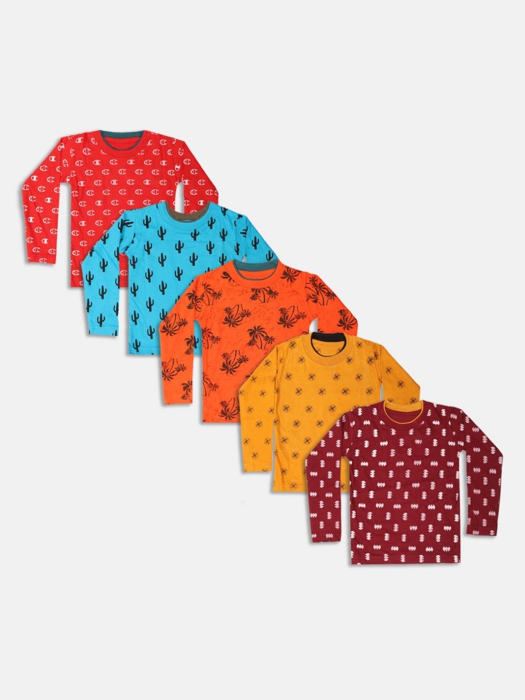 

BAESD Kids Pack Of 5 Graphic Printed Pure Cotton T-shirt, Red