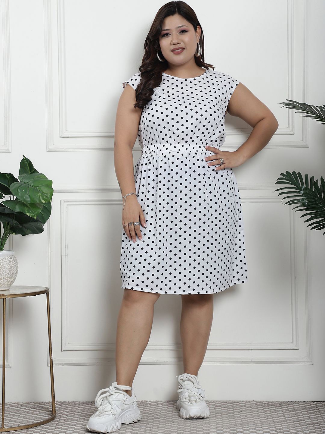 

thkgrlz Women Polka Dot Printed A-Line Dress, White