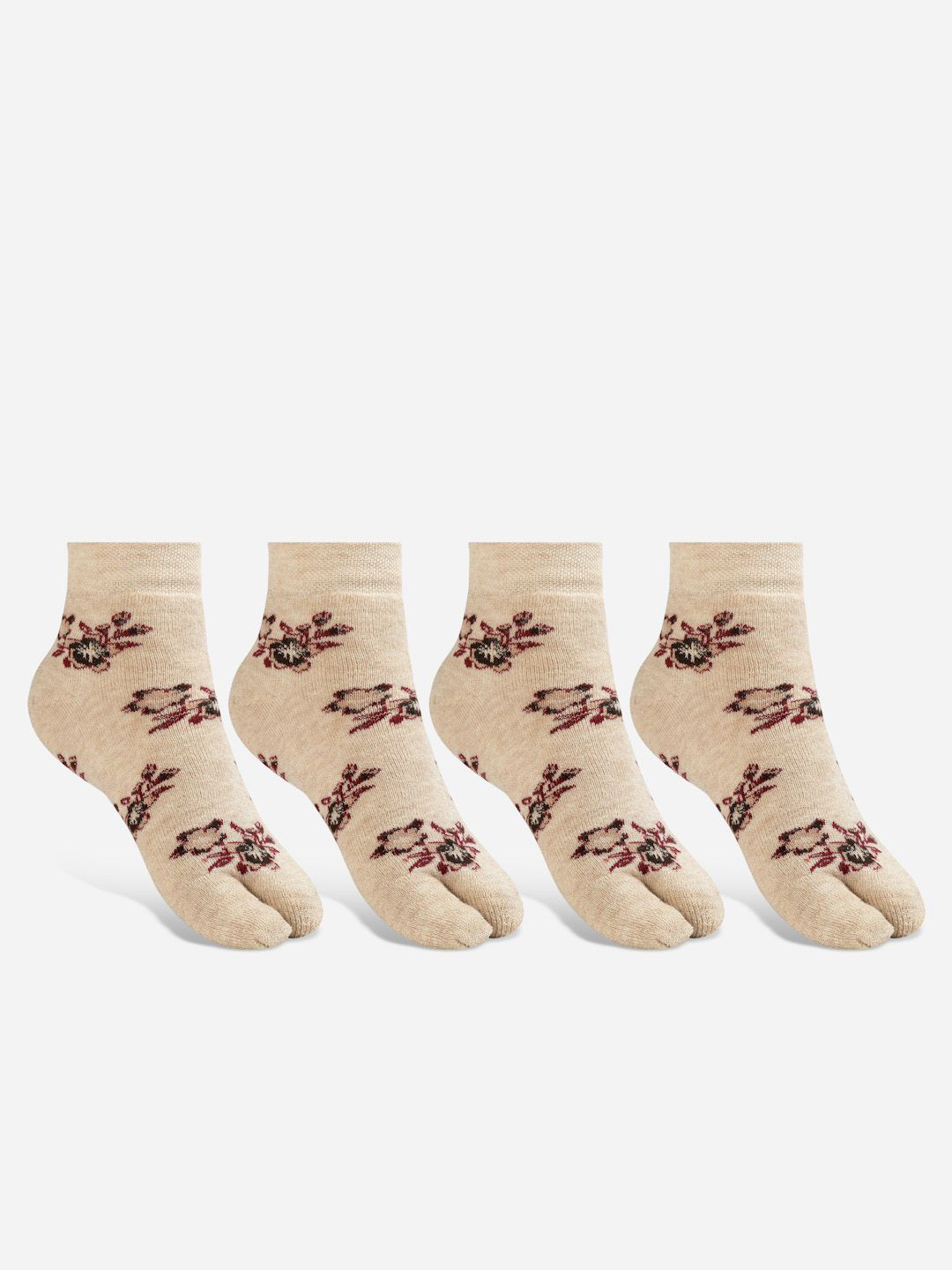 

Texlon Pack Of 4 Women Patterned Ankle-Length Socks, Beige