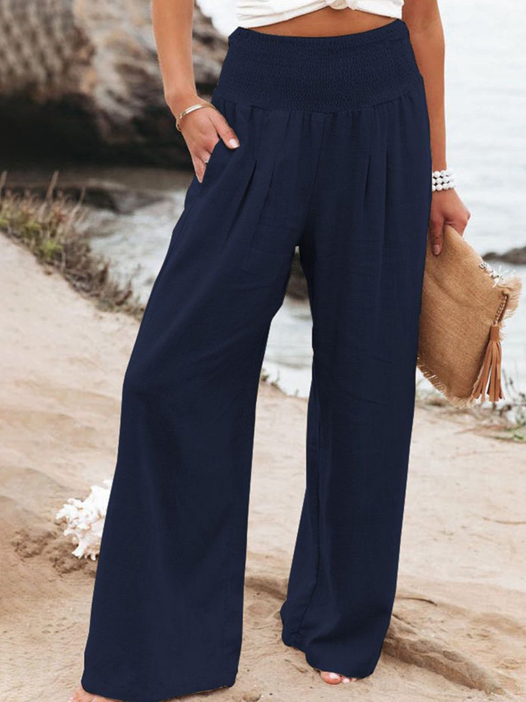 

StyleCast Women Pleated Parallel Trousers, Blue