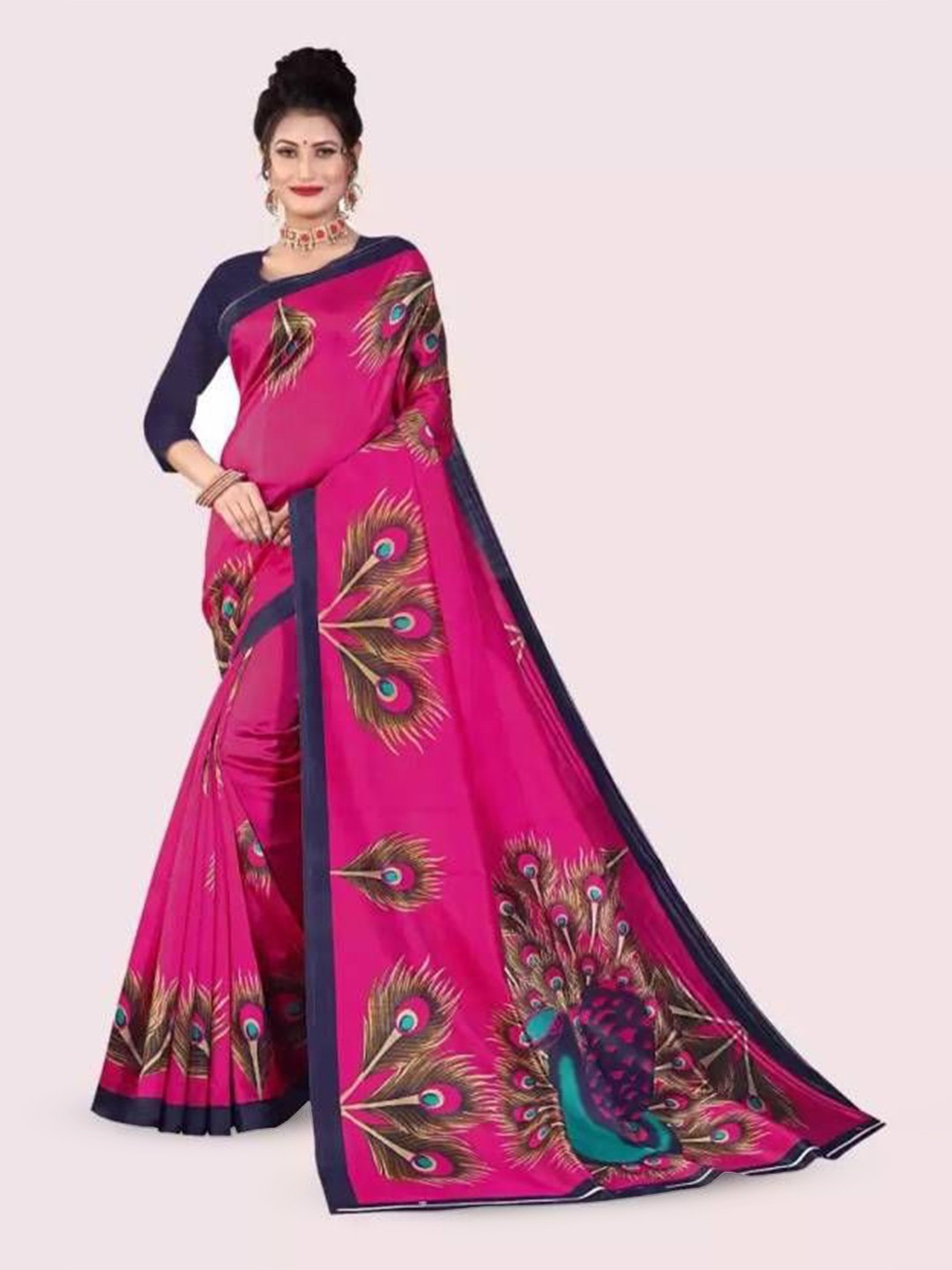 

RUNAYA NX Printed Ethnic Motifs Art Silk Saree, Pink
