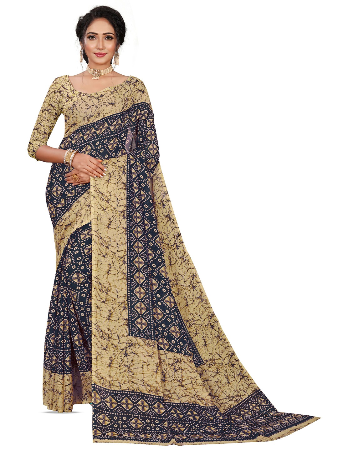 

RUNAYA NX Bandhani Pure Georgette Saree, Blue