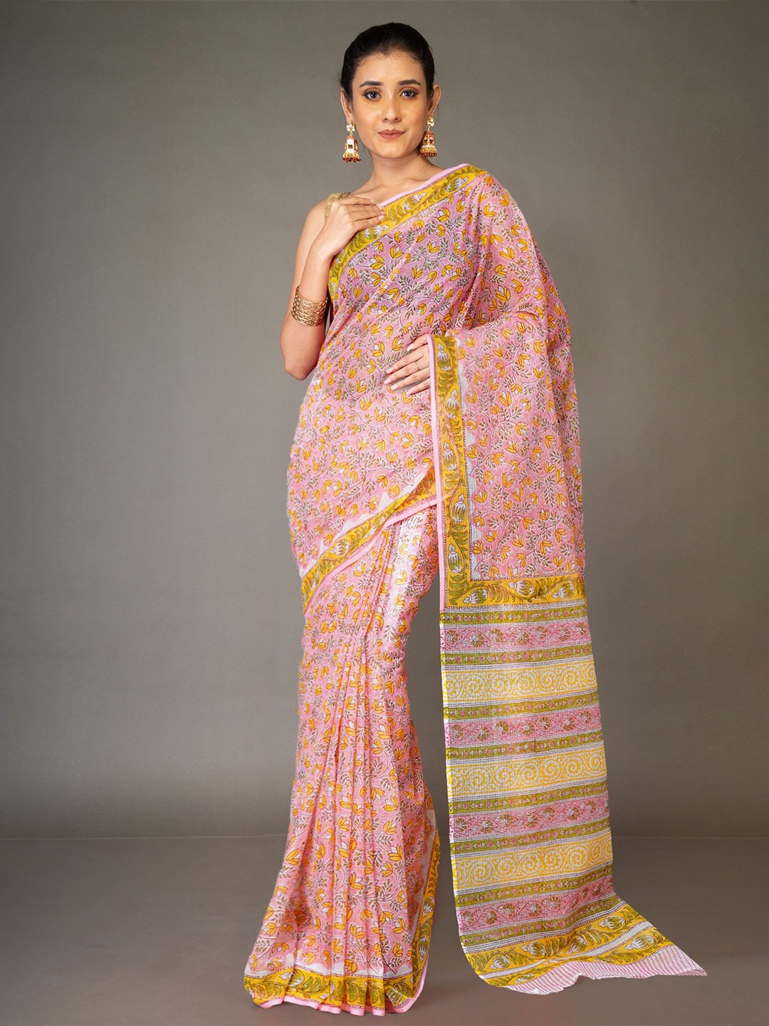 

Unnati Silks Floral Silk Cotton Handloom Kota Saree, Pink