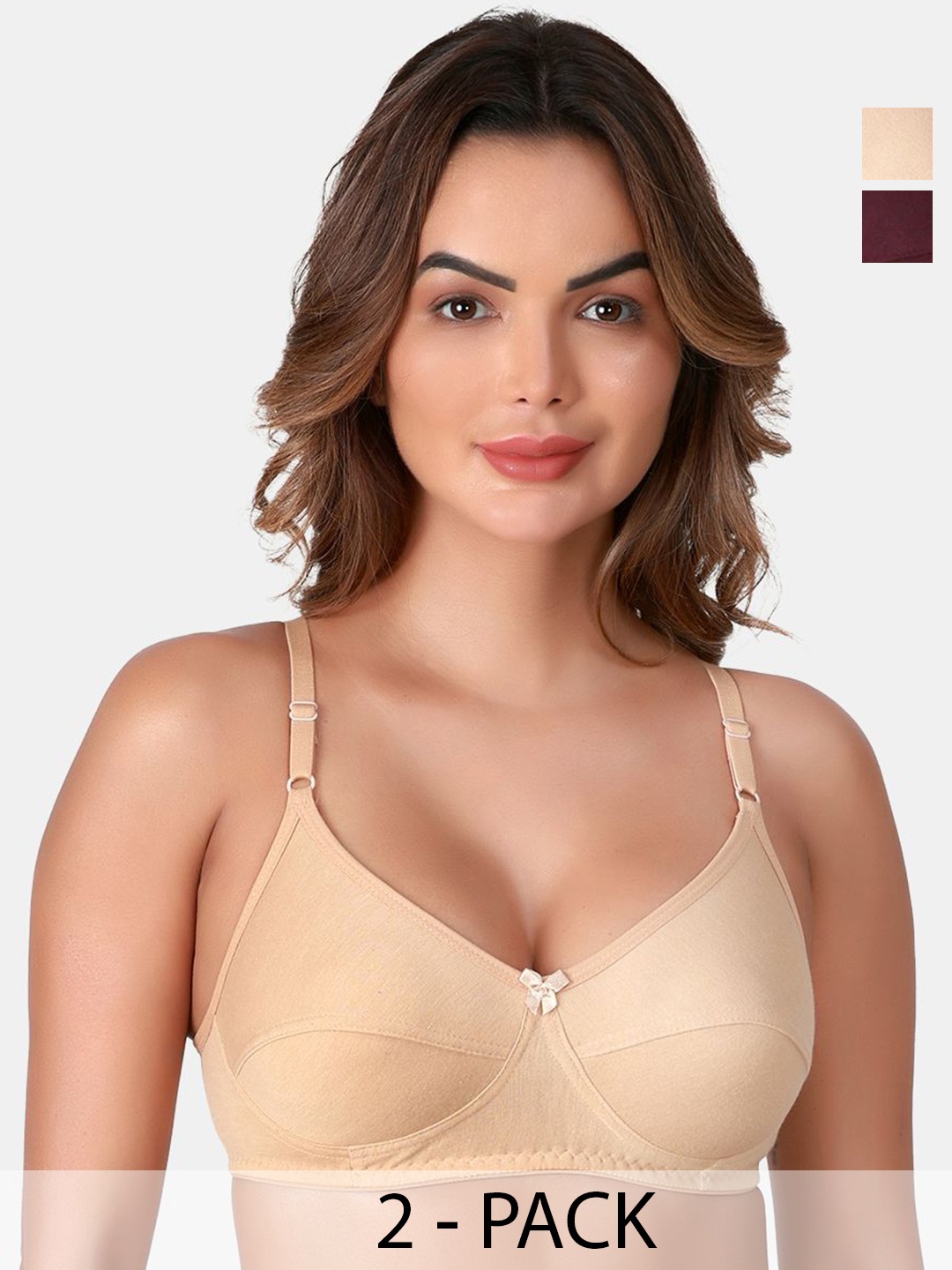 

SKDREAMS Pack Of 2 Full Coverage Cut and Sew Non Padded Bra, Beige