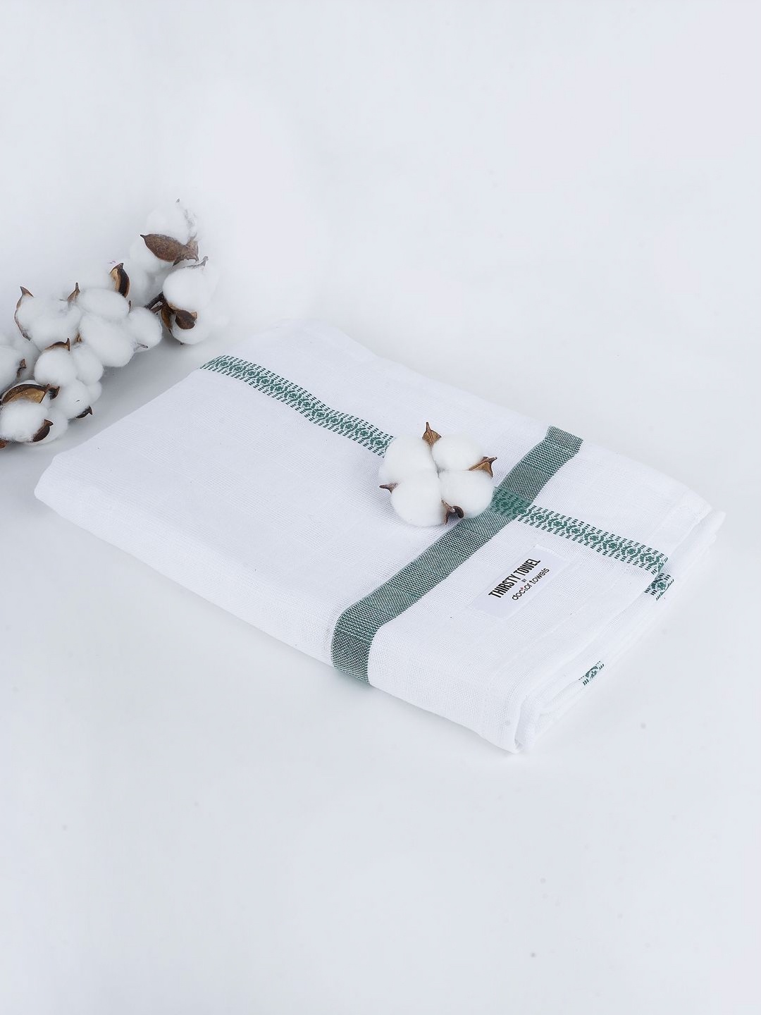 

Thirsty Towel Green & White Pure Cotton 150 GSM Double Cloth Bath Towel