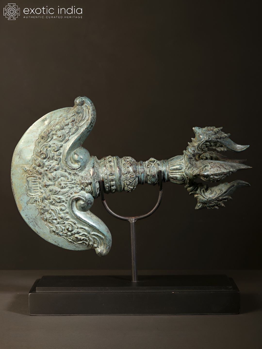 

Exotic India Sea Green & Black Brass Tibetan Katrika Knife Figurine Showpiece