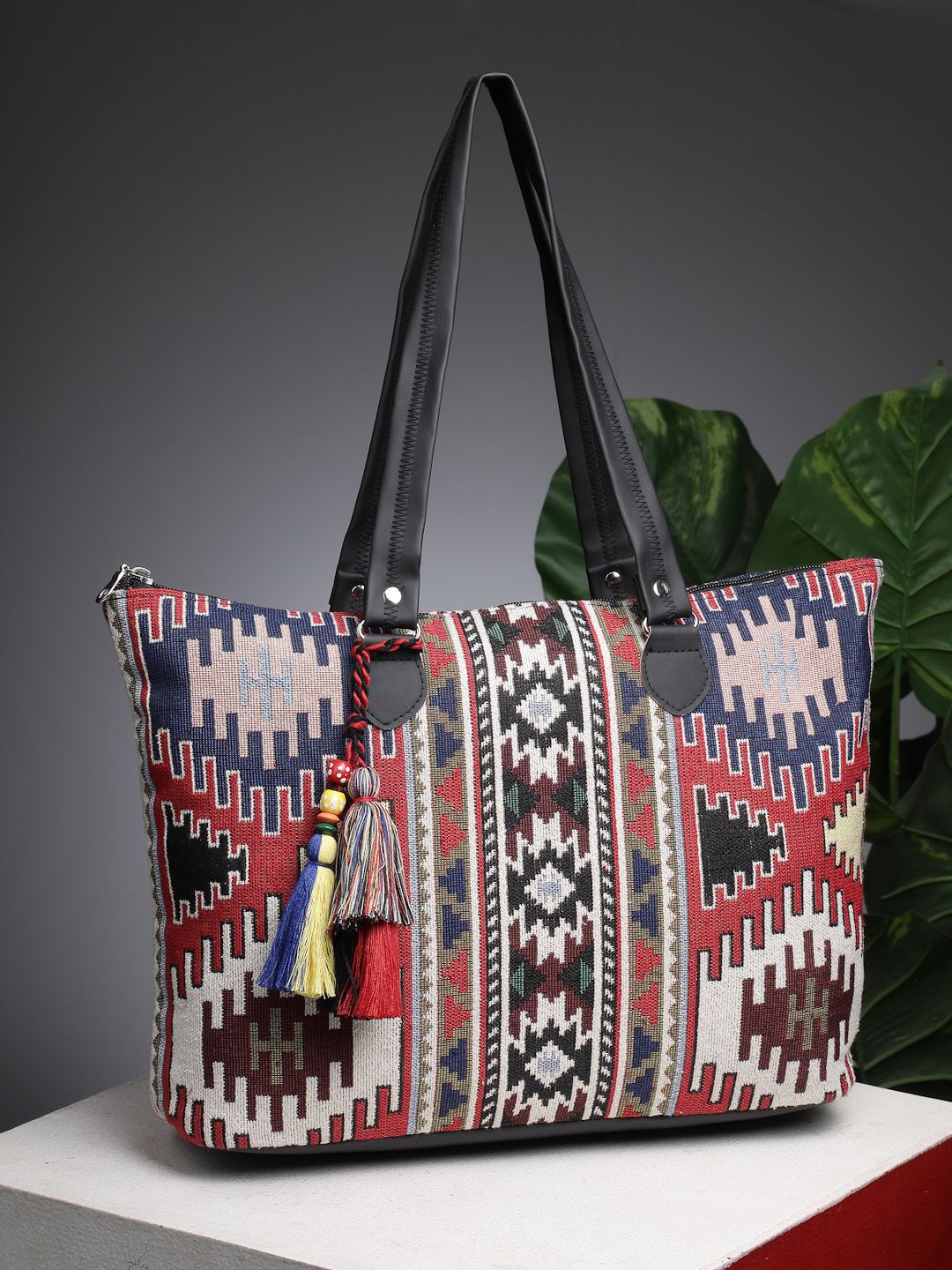 

Anekaant Tribal Ikat Cotton Jacquard Tote Bag, Black