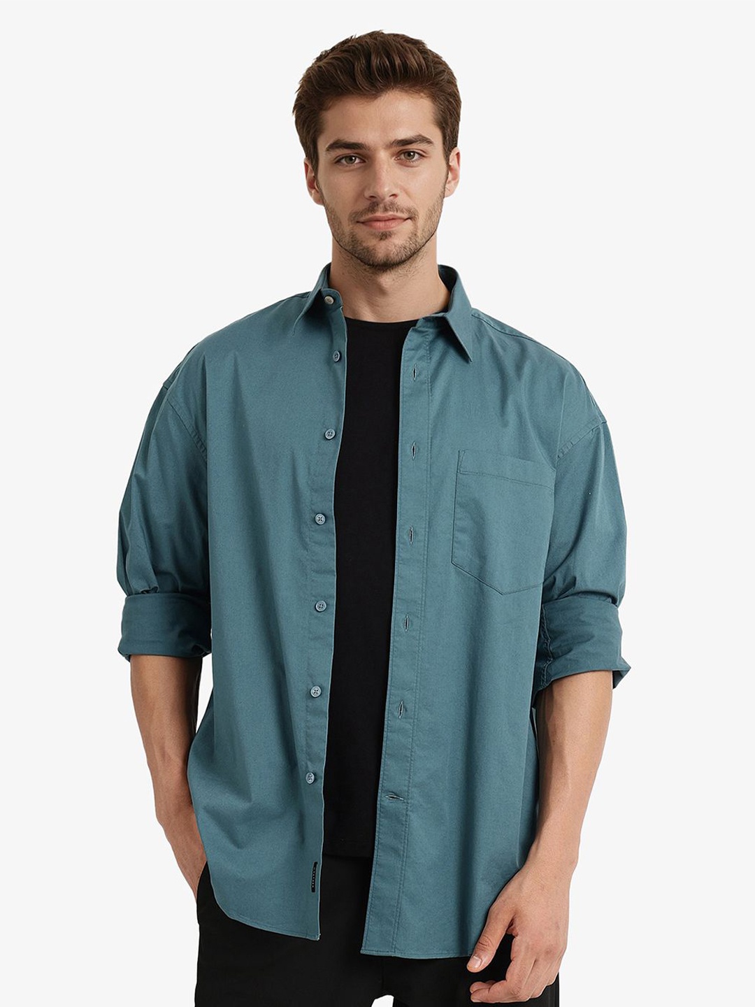 

RARE RABBIT Men Comfort Boxy Opaque Solid Casual Shirt, Teal