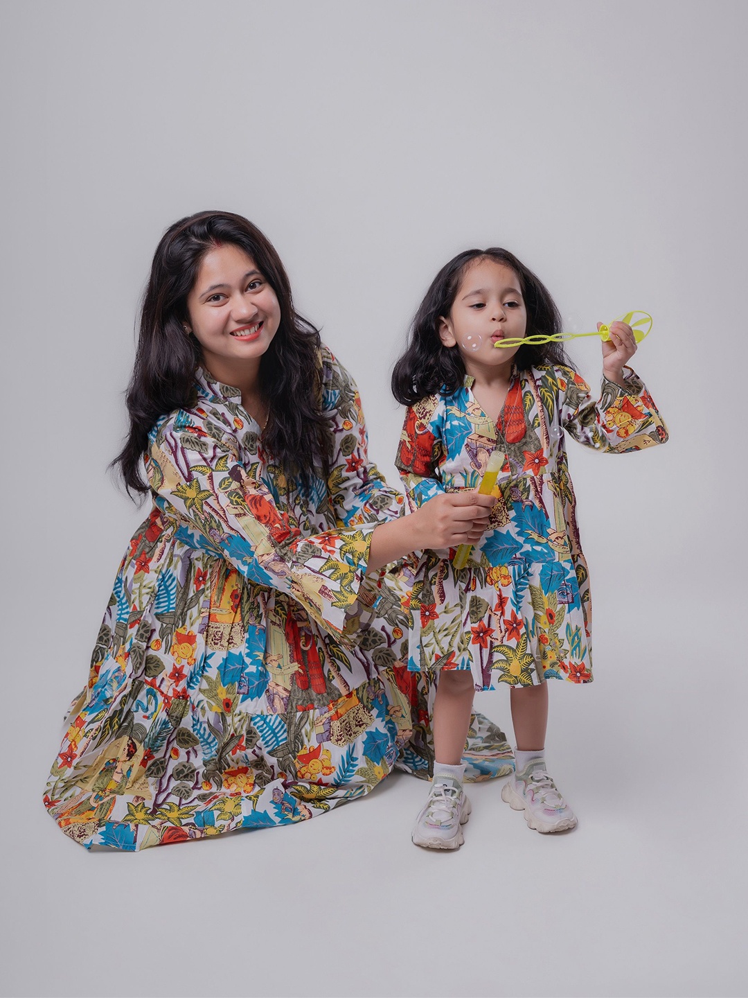 

MASU LIVING Women Cotton Floral Print Bell Sleeve Fit and Flare Dress, Blue