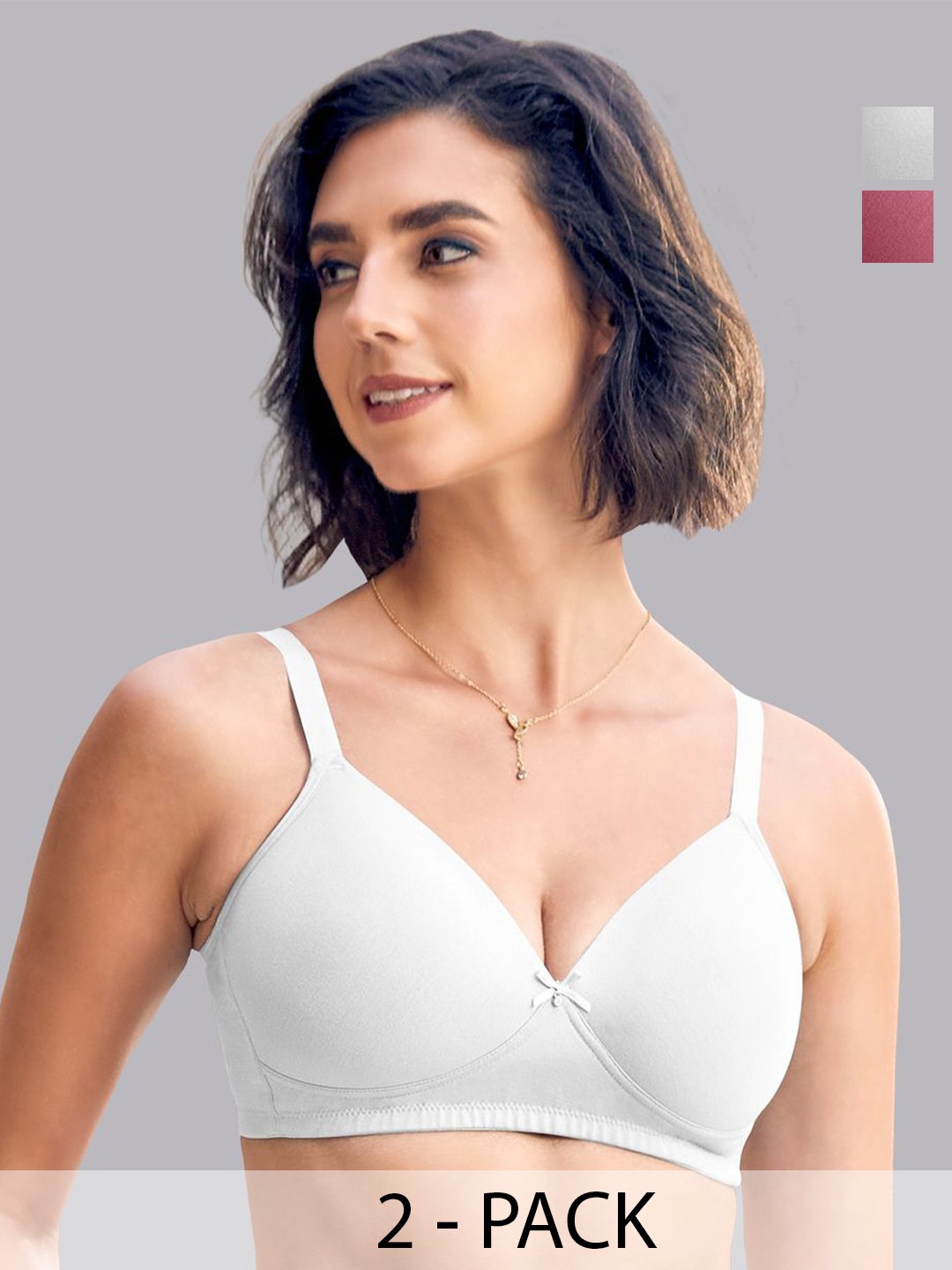 

MAASHIE Pack of 2 Medium Coverage Wirefree Padded Bra WNE-WH, Burgundy