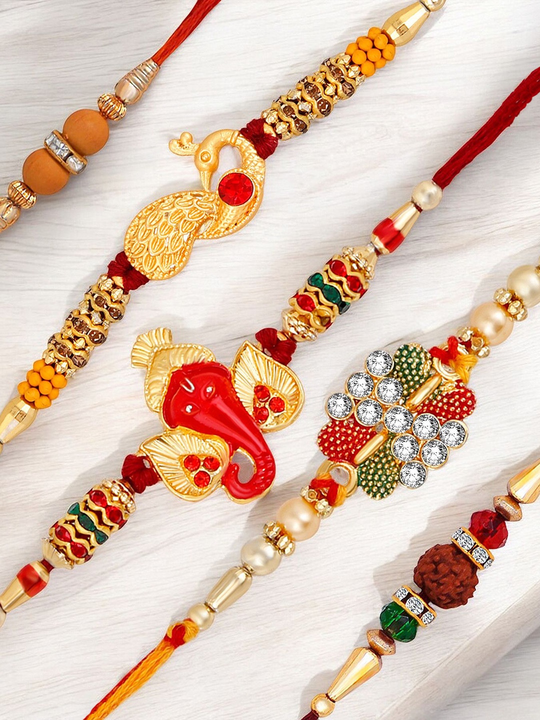 

Okos Set Of 5 Gold Plated Thread Rakhi
