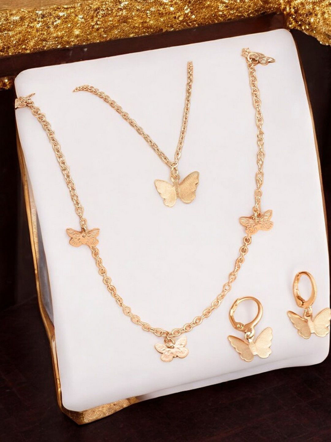 

fabula Butterfly Charm Double Layered Jewellery Set, Gold