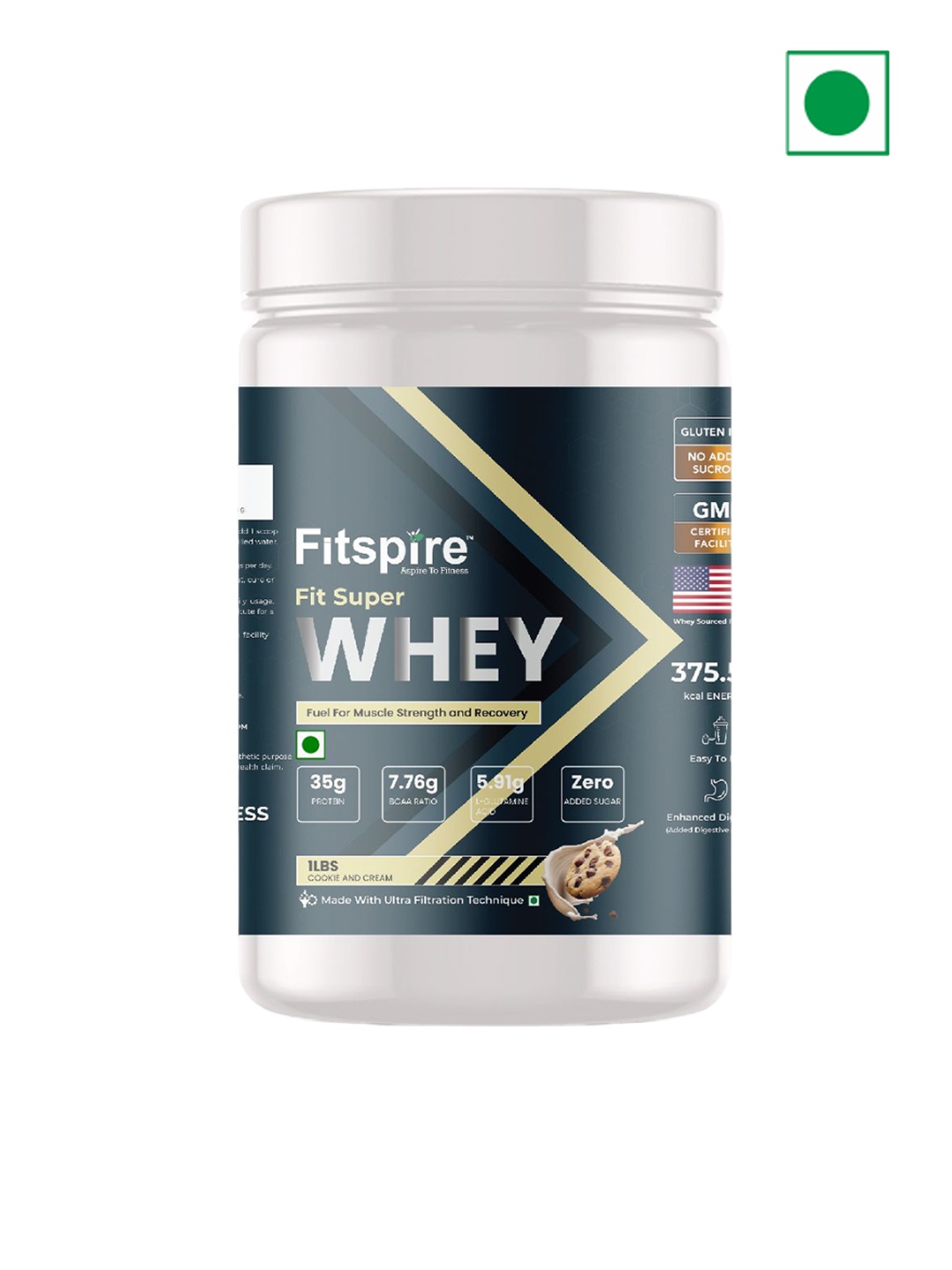 

FITSPIRE Fit Super Whey Protein Cookie & Cream - 1lbs, Blue