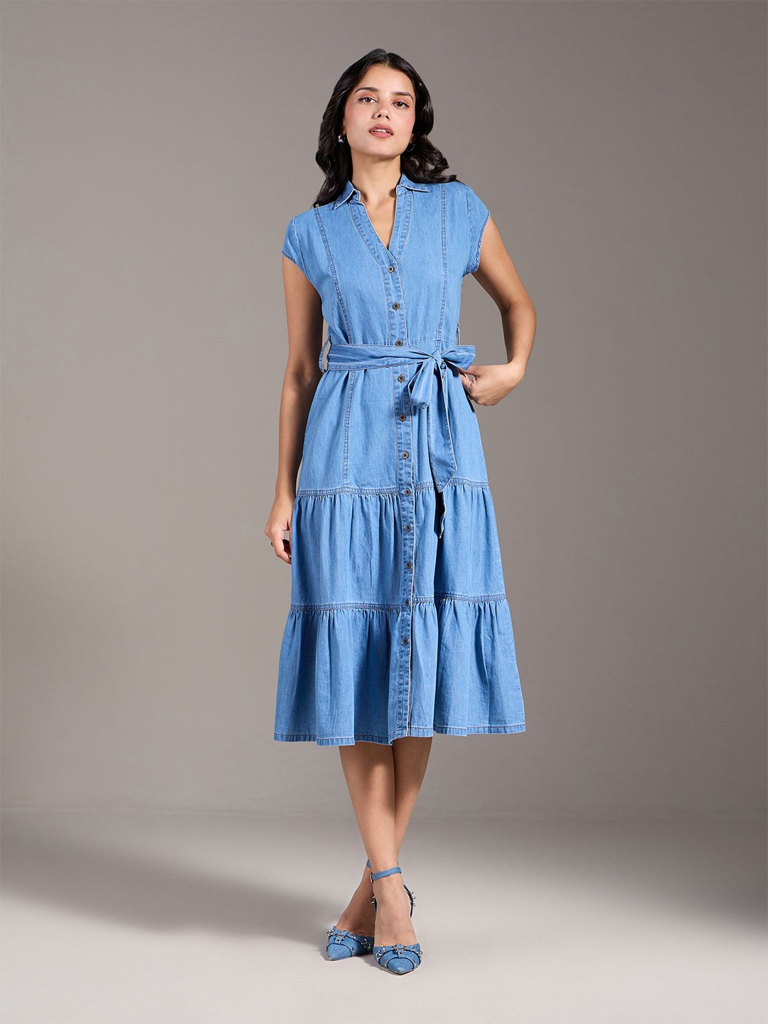 

20Dresses Women Denim Fit And Flare Midi Dress, Blue