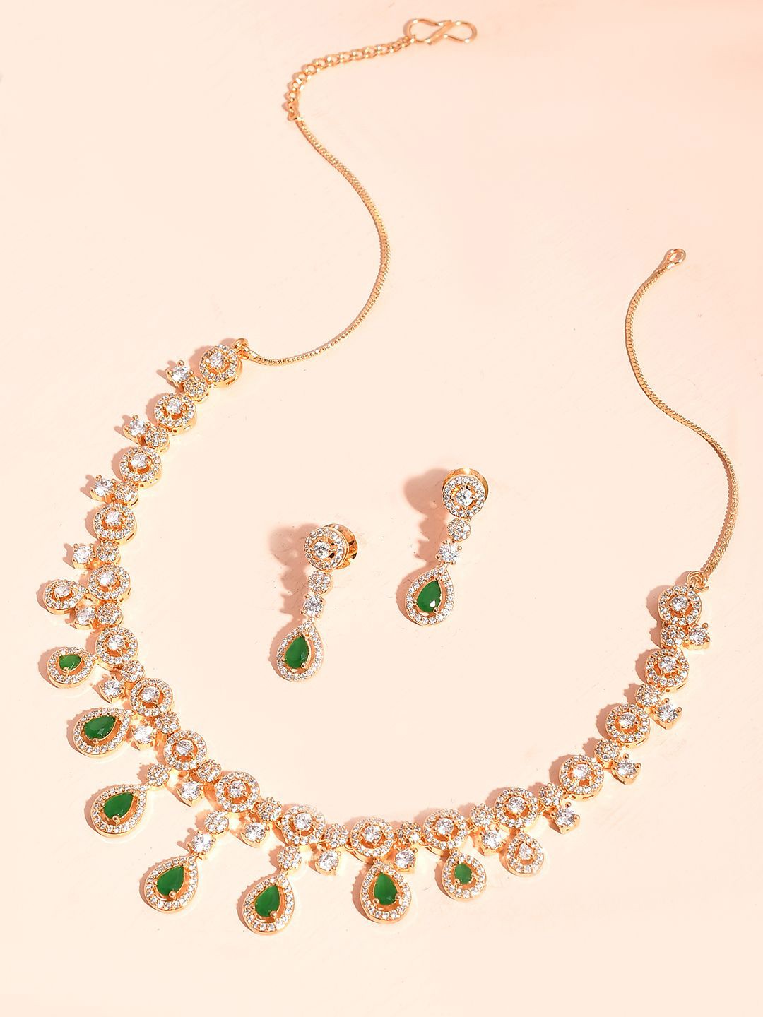 

Voylla Gold Plated American Diamond Studded Jewellery Set