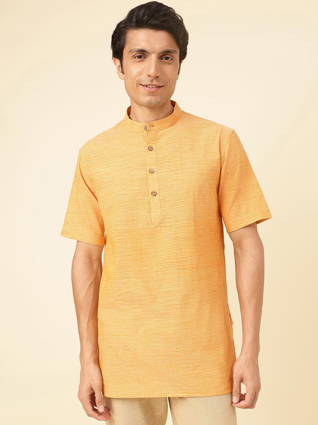 

Fabindia Band Collar Cotton Straight Kurta, Mustard