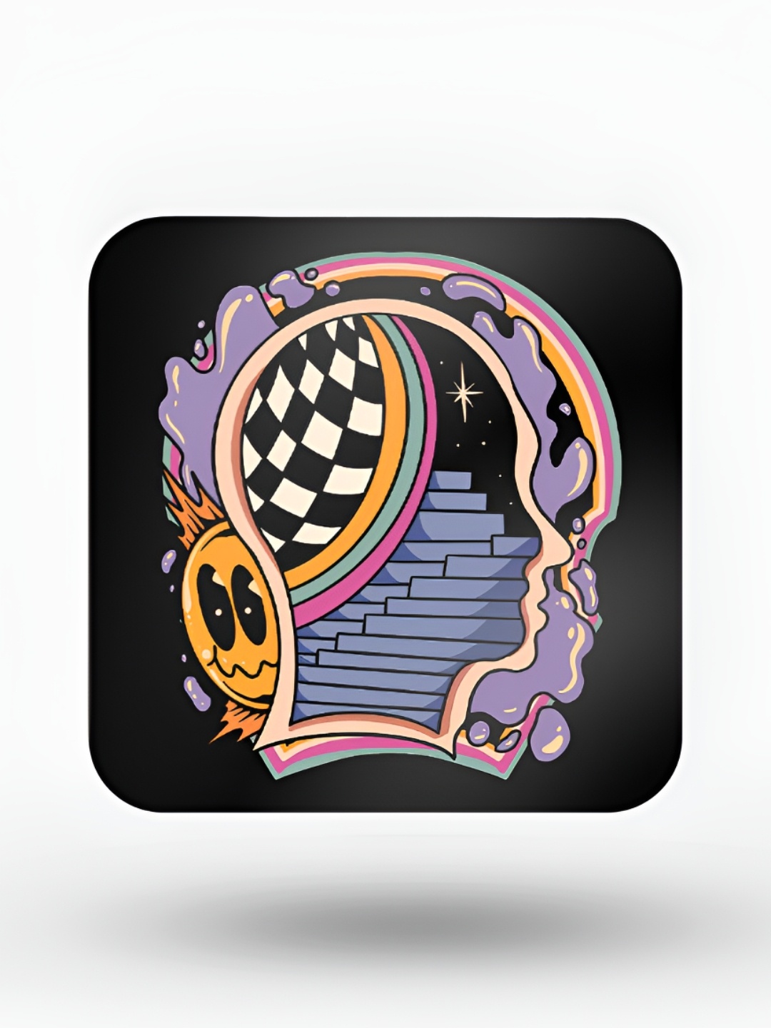 

macmerise Black & Purple 6 Pieces Printed Round Wooden Coasters
