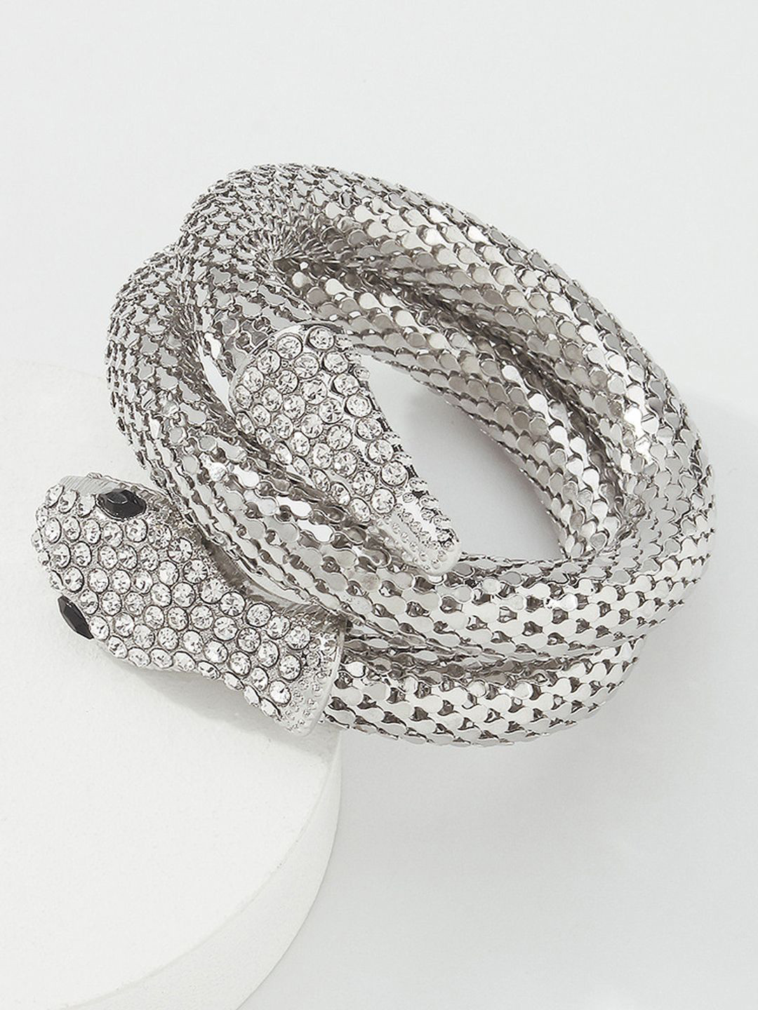 

Krelin Silver-Plated Stone-Studded Snake Shaped Cuff Bracelet